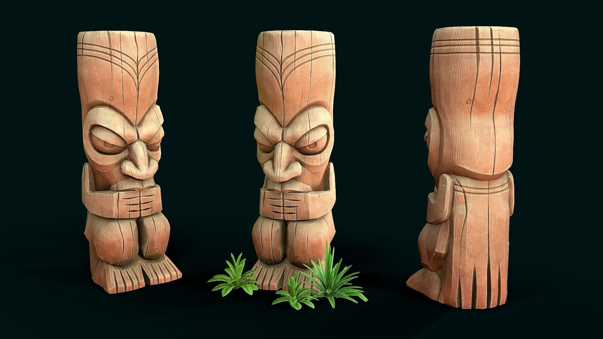 Stylized Wood Totem 3 Low-poly 3D model_1