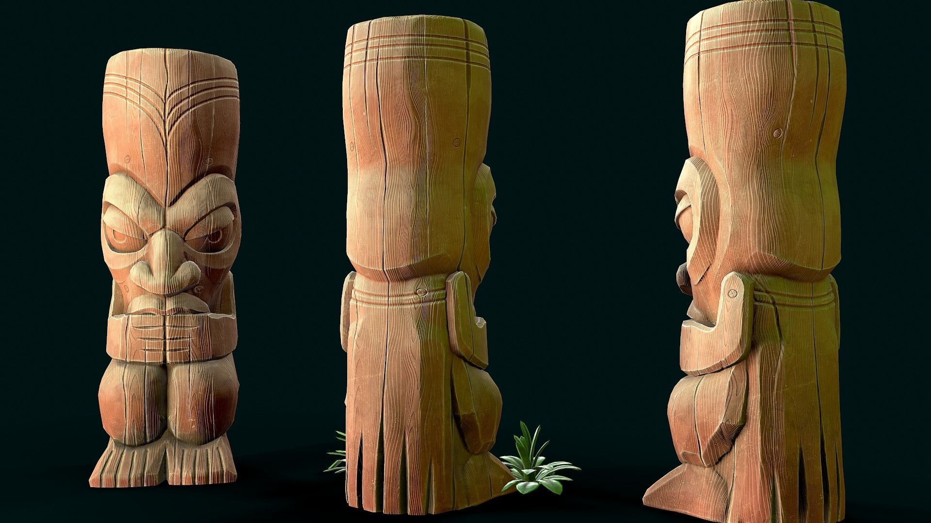 Stylized Wood Totem 3 Low-poly 3D model_4
