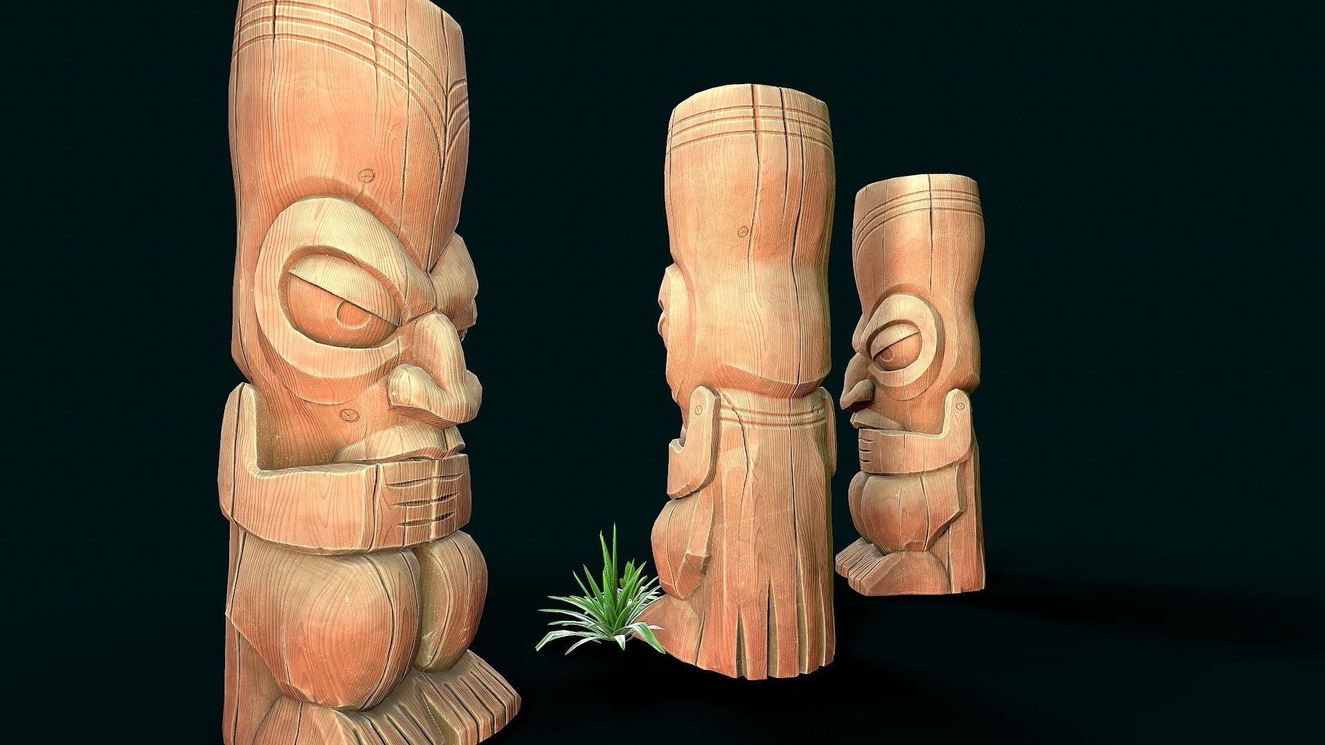 Stylized Wood Totem 3 Low-poly 3D model_7