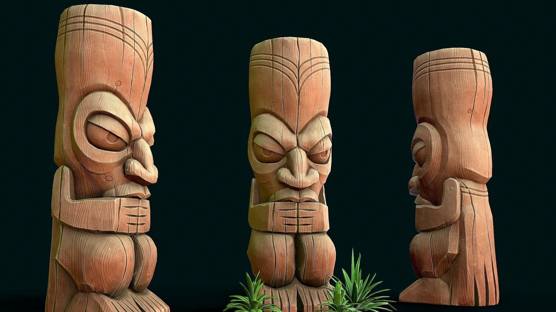 Stylized Wood Totem 3 Low-poly 3D model_3