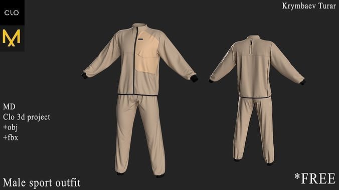 Male Sport Outfit Marvelous Designer project Free 3D model