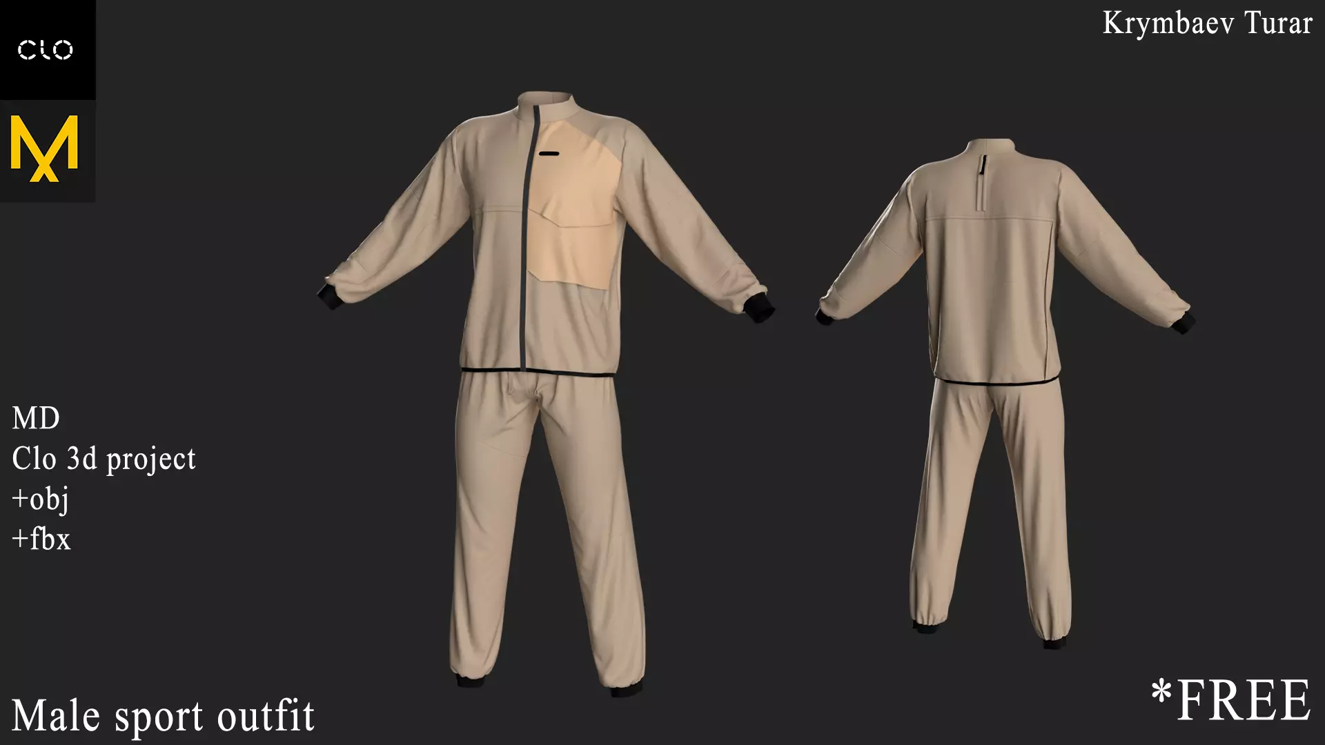 Male Sport Outfit Marvelous Designer project Free 3D model