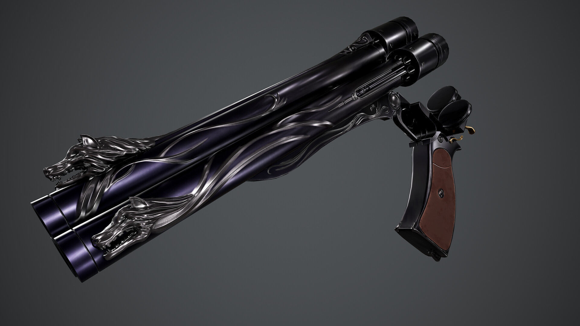 Cerberus gun with ornate design 3D print model_1