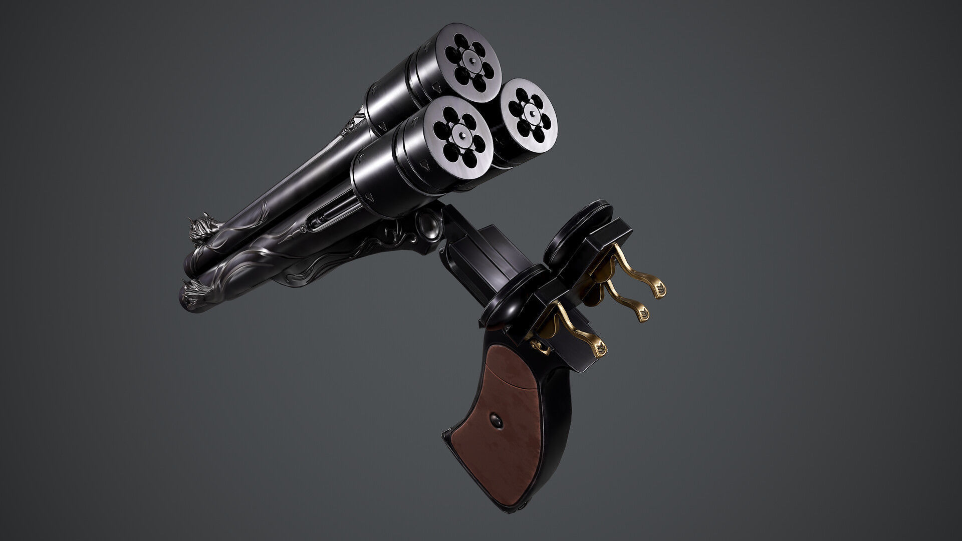 Cerberus gun with ornate design 3D print model_2