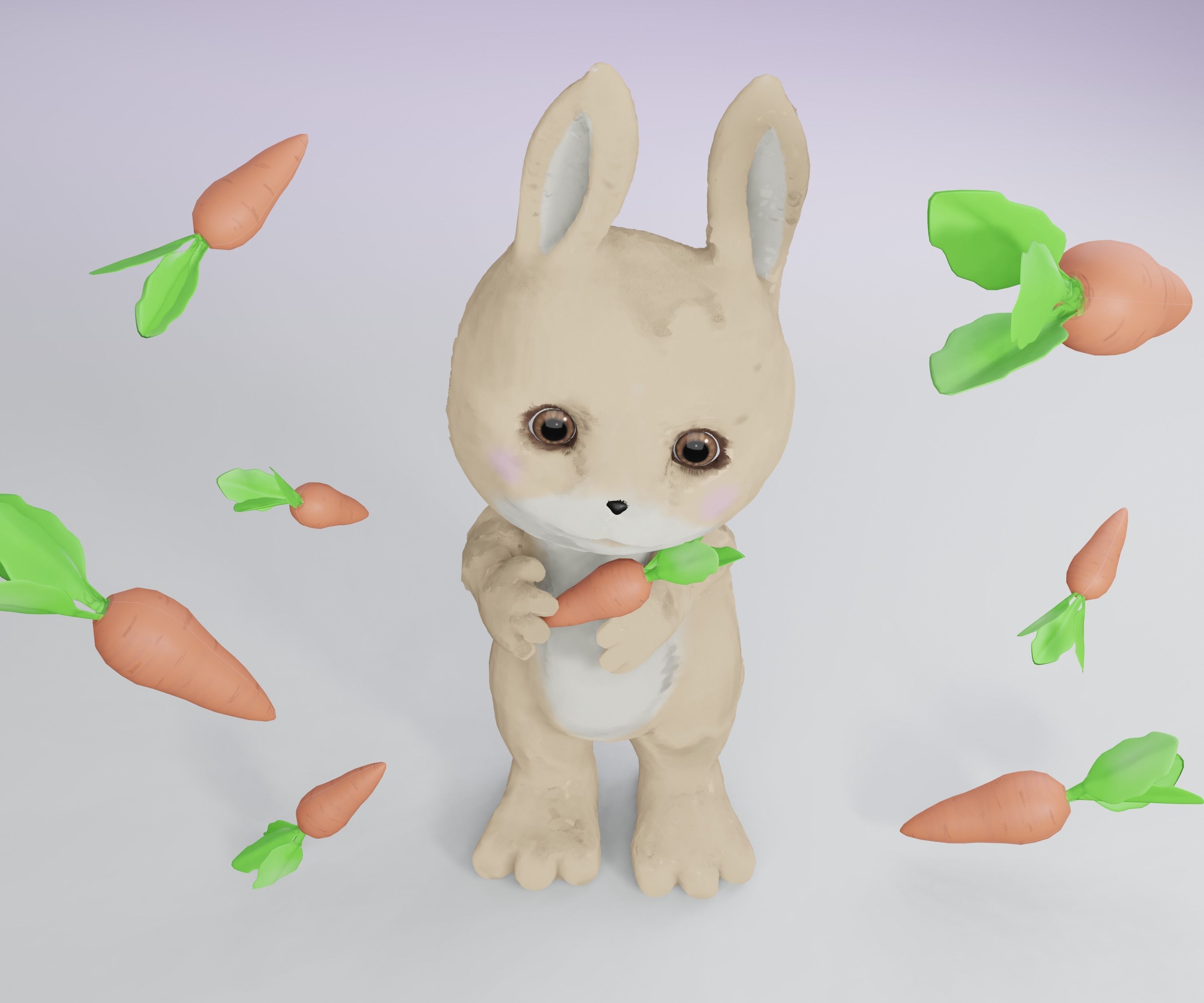 Rabbit and carrot Low-poly 3D model_5