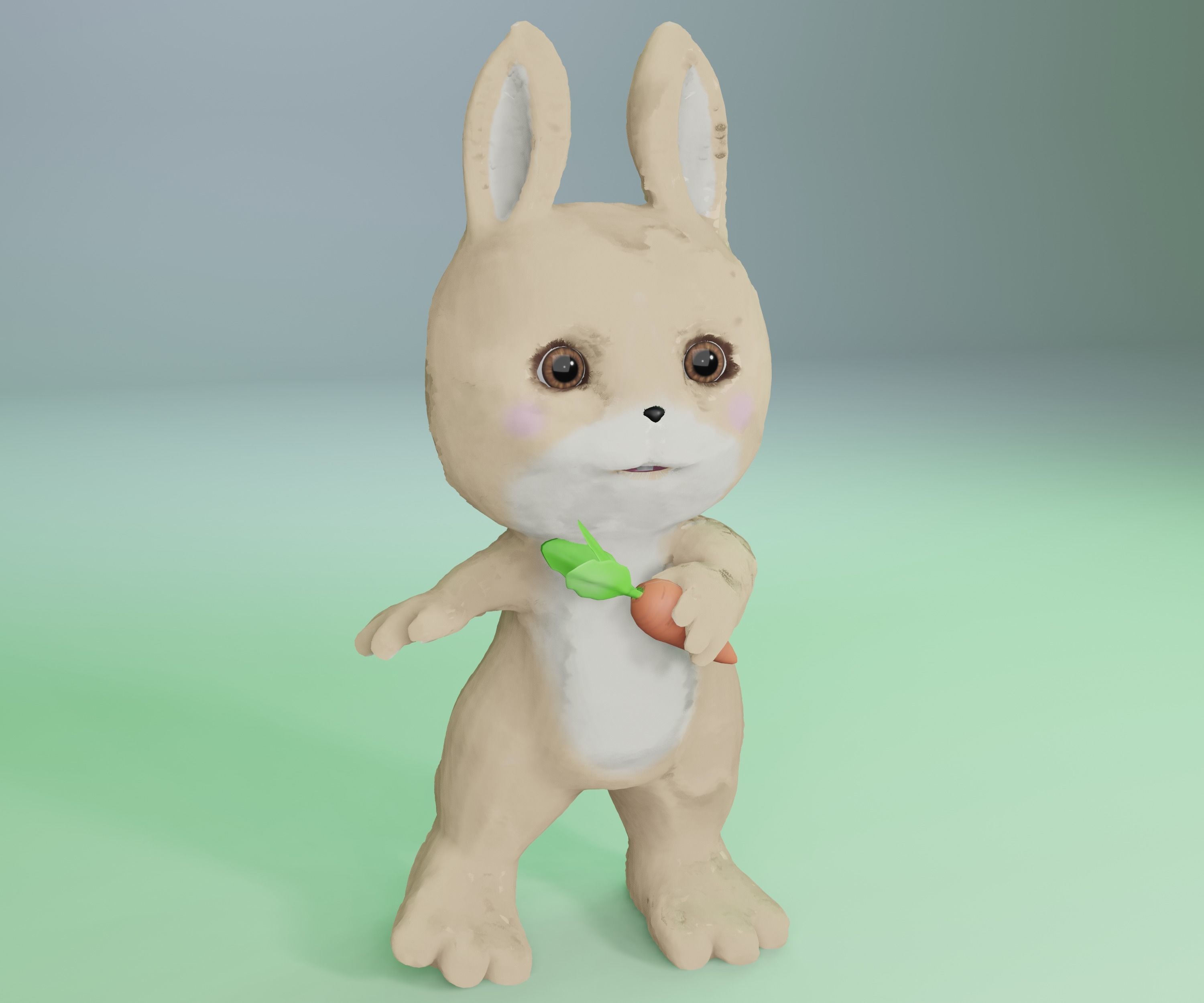 Rabbit and carrot Low-poly 3D model_8