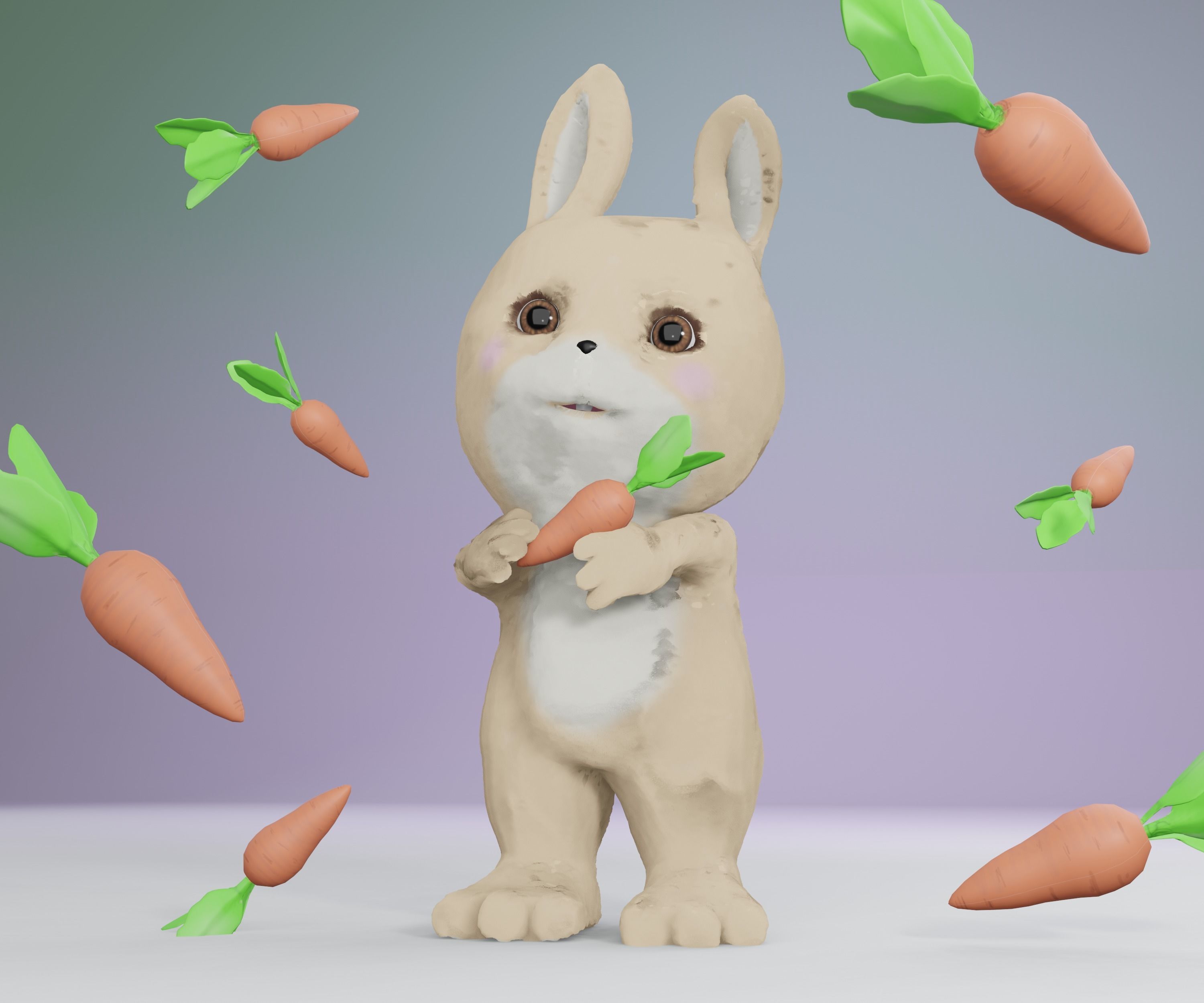 Rabbit and carrot Low-poly 3D model_6