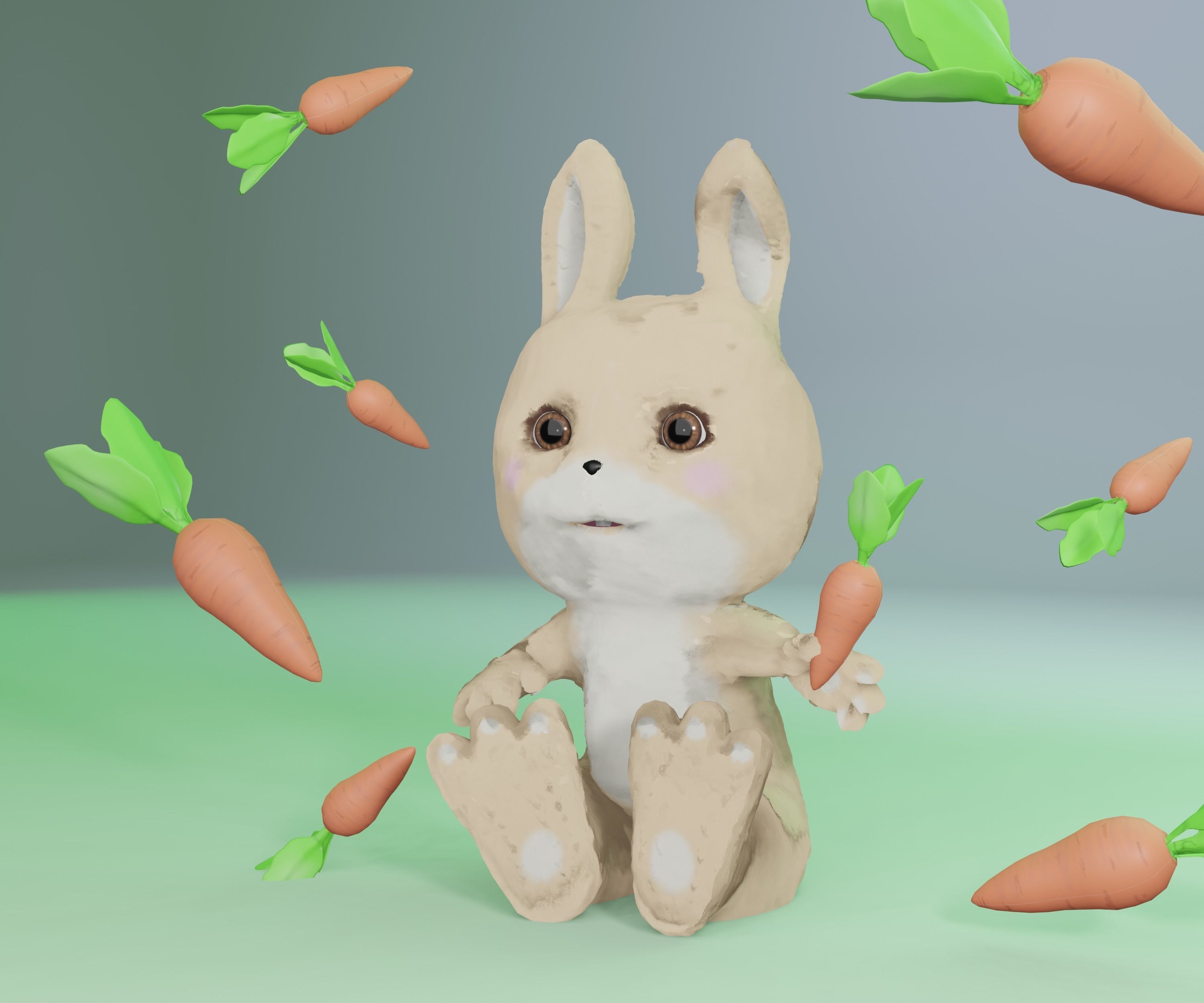 Rabbit and carrot Low-poly 3D model_10