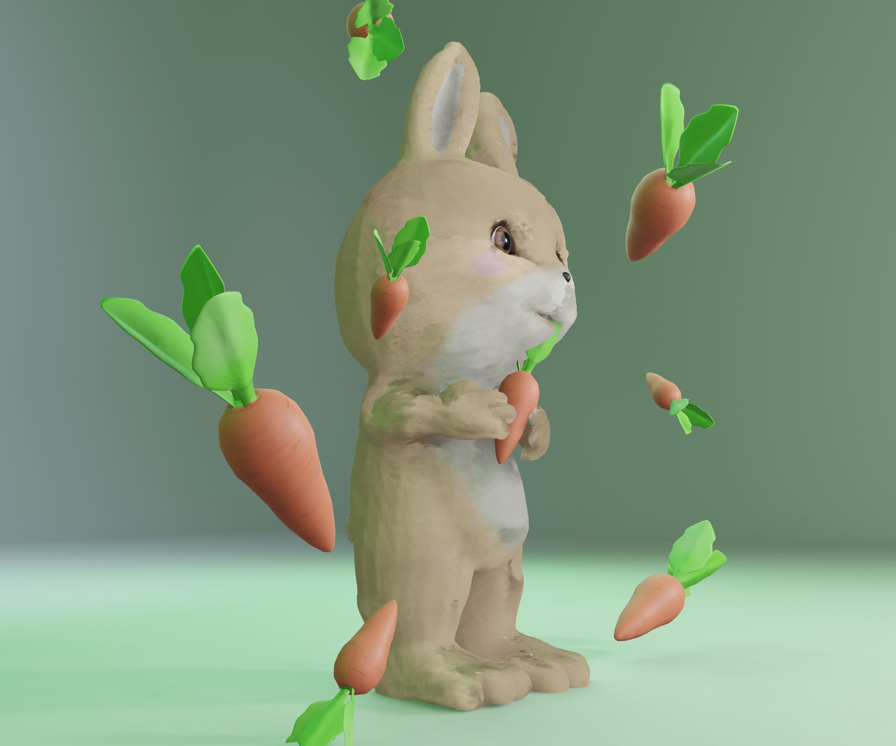 Rabbit and carrot Low-poly 3D model_3