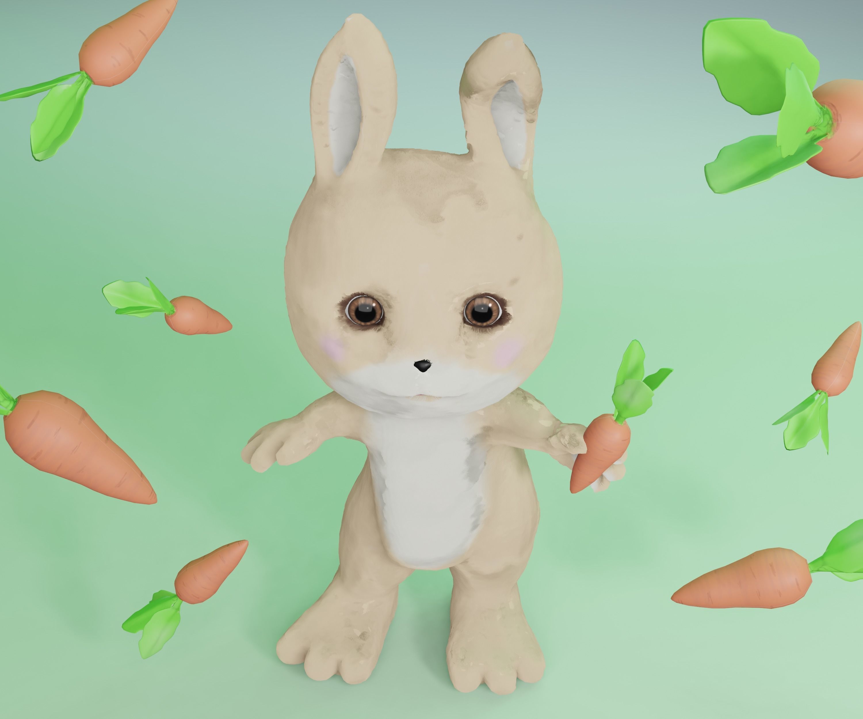 Rabbit and carrot Low-poly 3D model_7