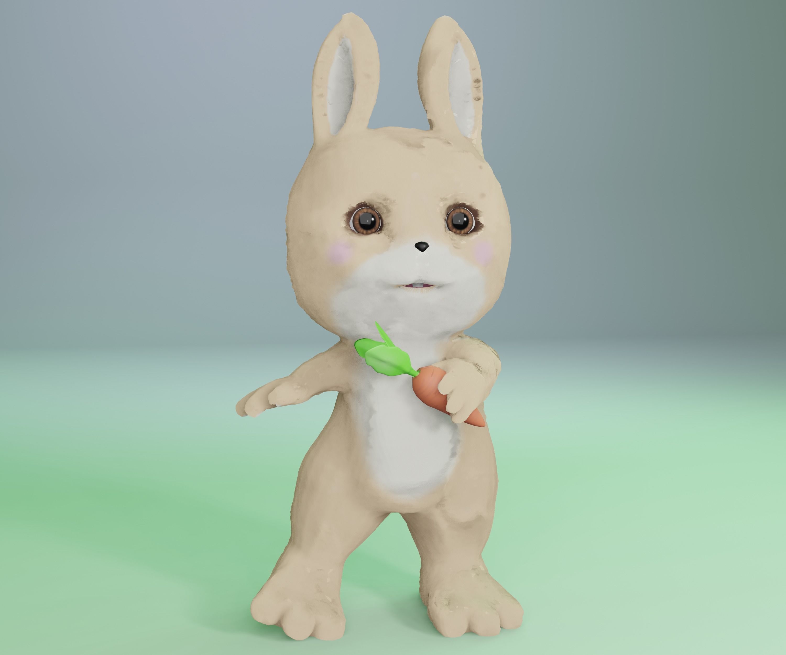 Rabbit and carrot Low-poly 3D model_2
