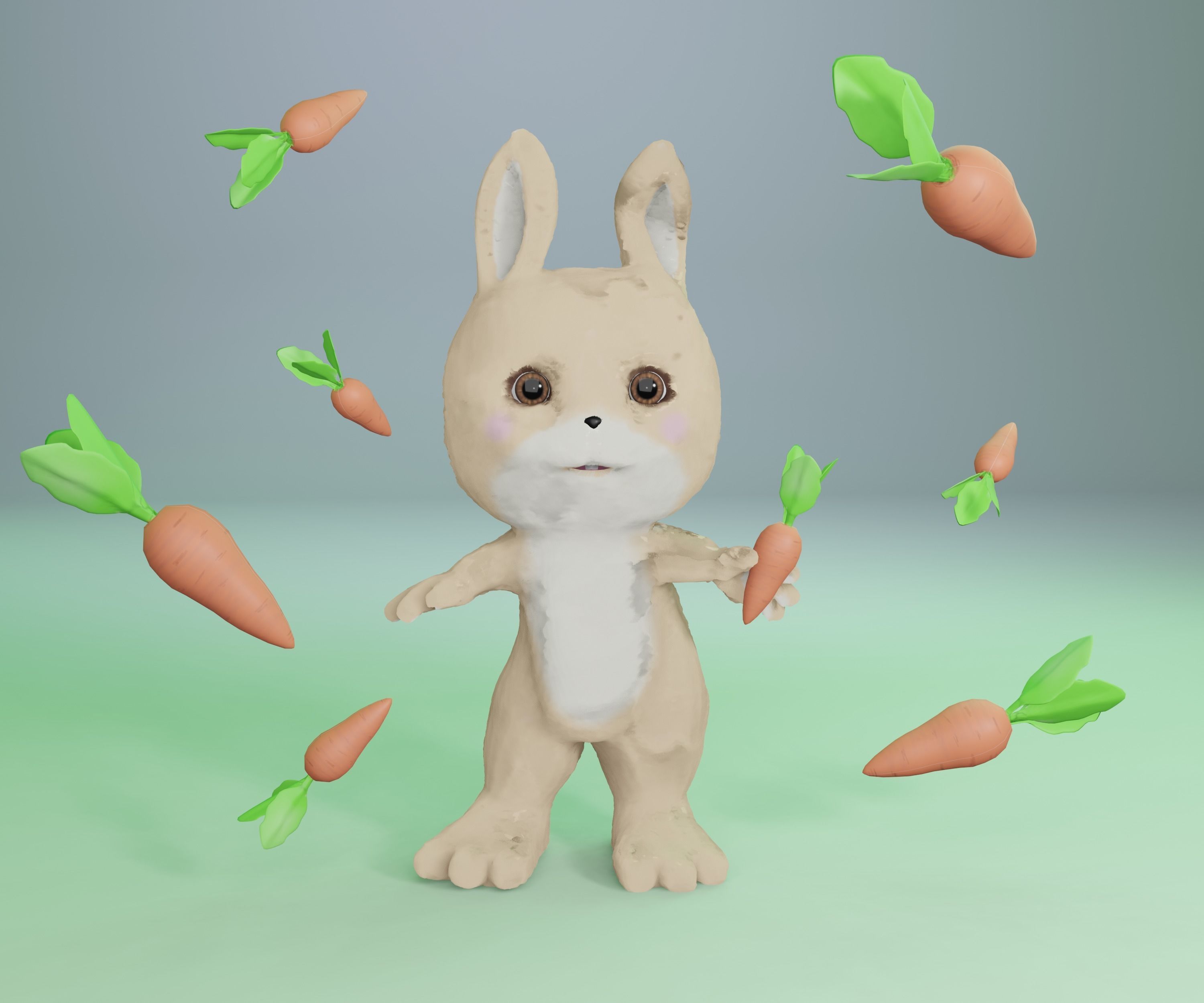 Rabbit and carrot Low-poly 3D model_9