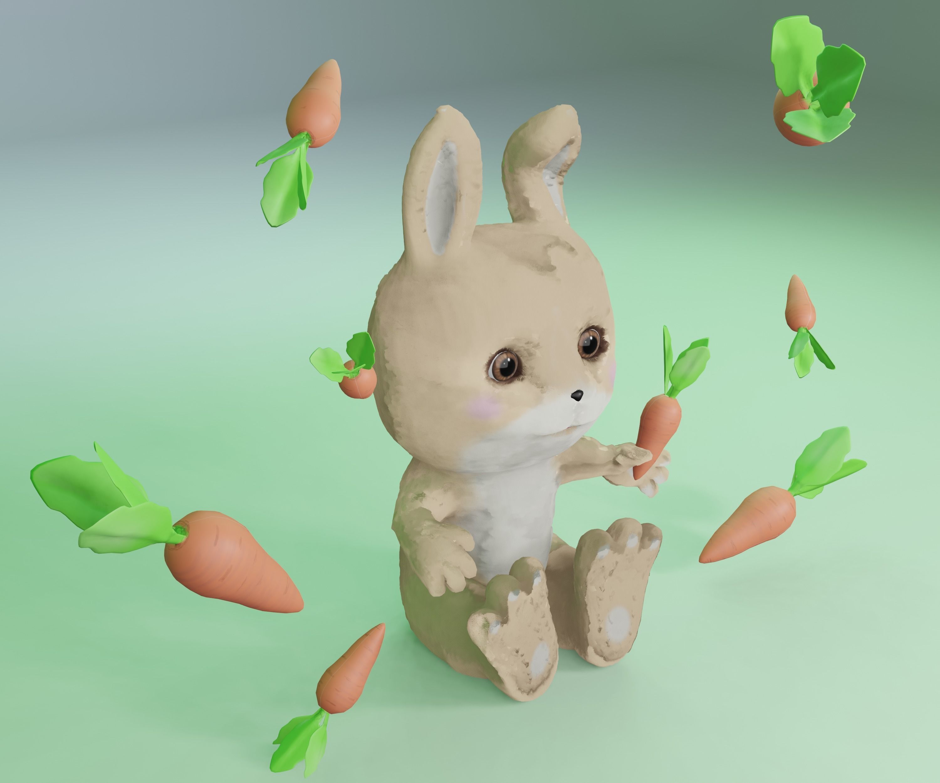 Rabbit and carrot Low-poly 3D model_11
