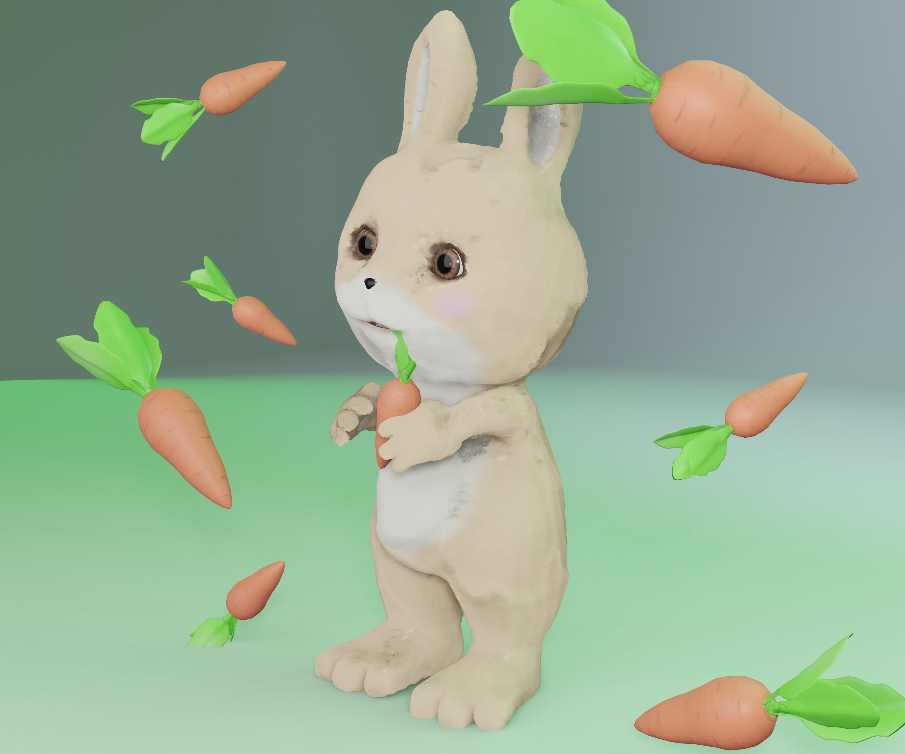 Rabbit and carrot Low-poly 3D model_13