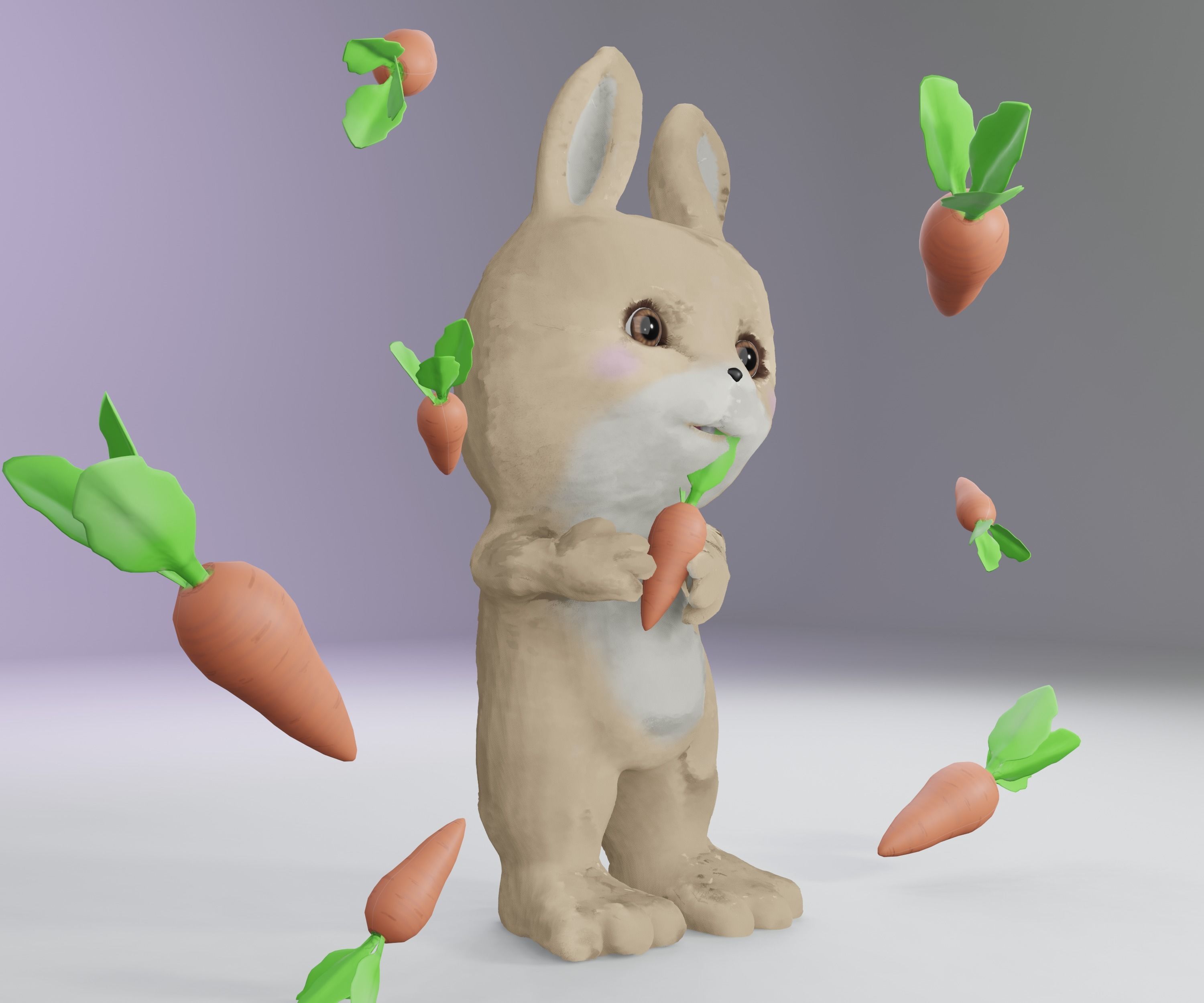 Rabbit and carrot Low-poly 3D model_4
