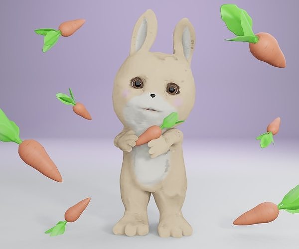 Rabbit and carrot Low-poly 3D model