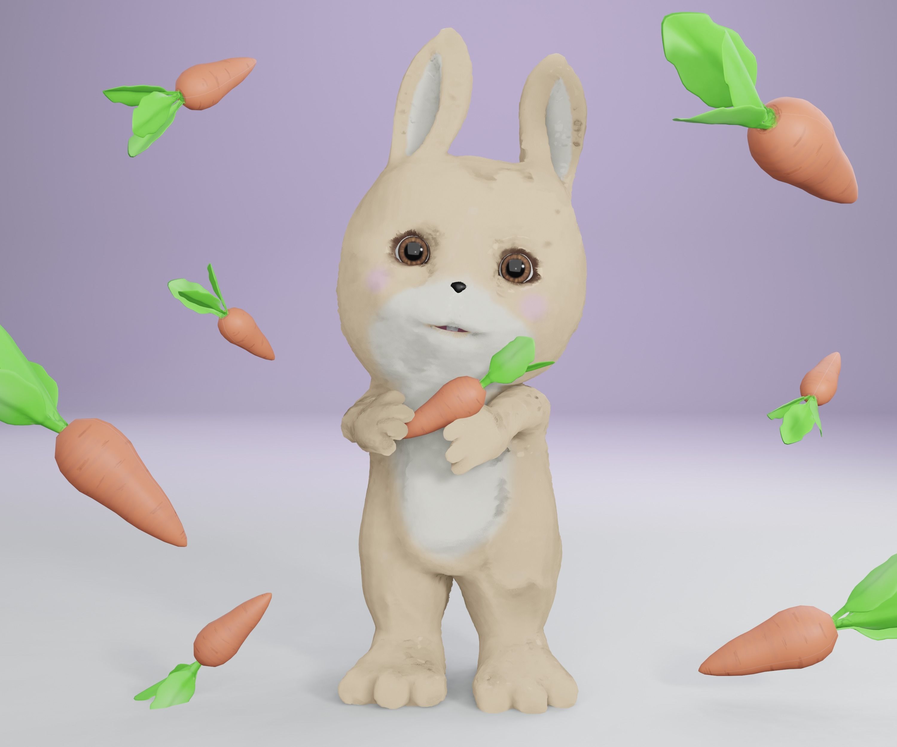 Rabbit and carrot Low-poly 3D model_0