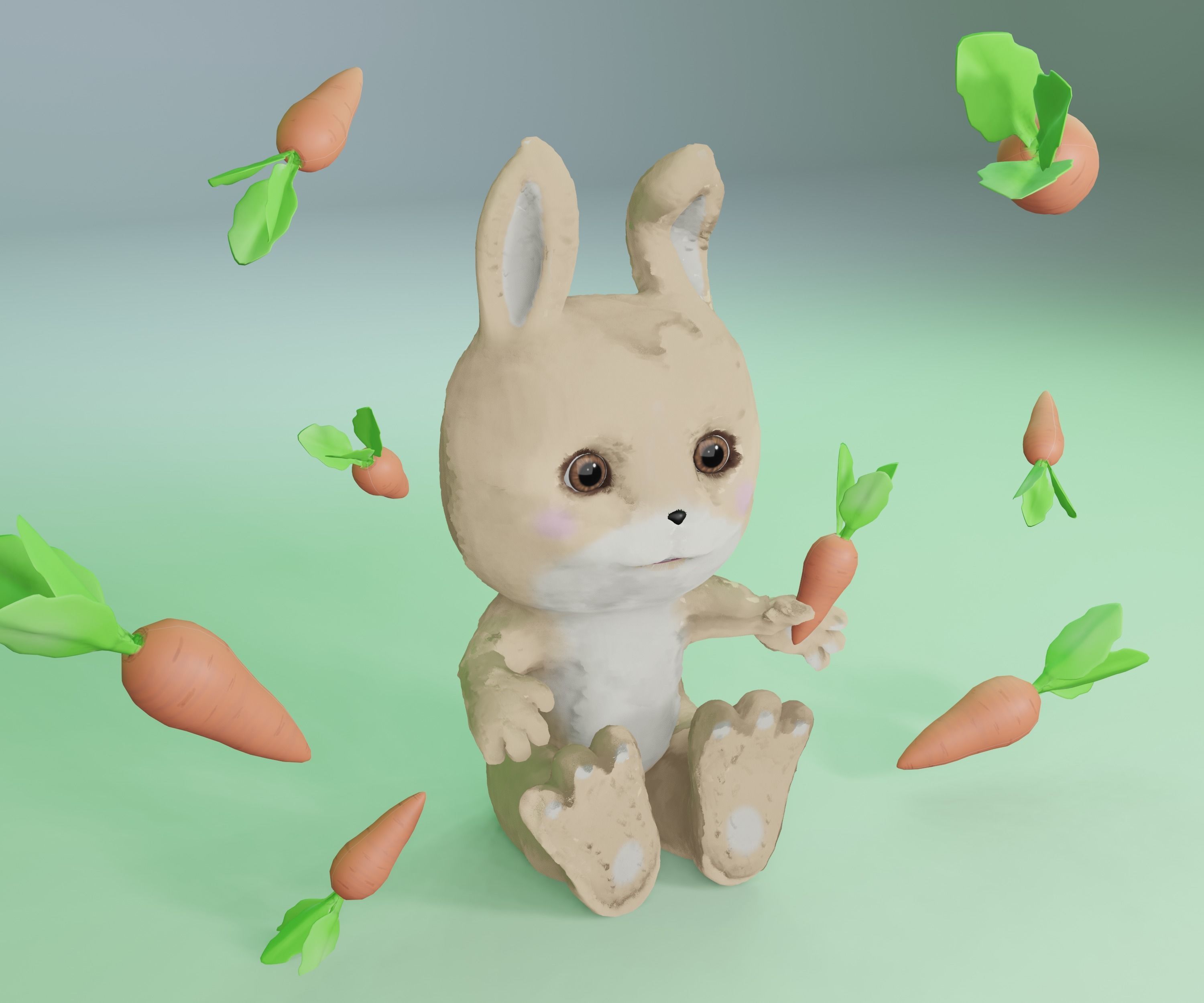 Rabbit and carrot Low-poly 3D model_14