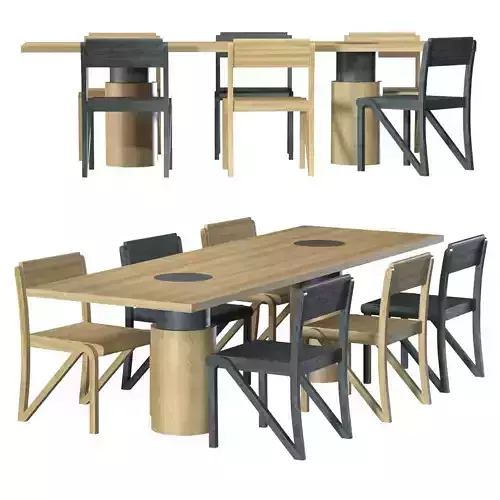 Dining Table and Chair in Oak and Black by Orphan Work
