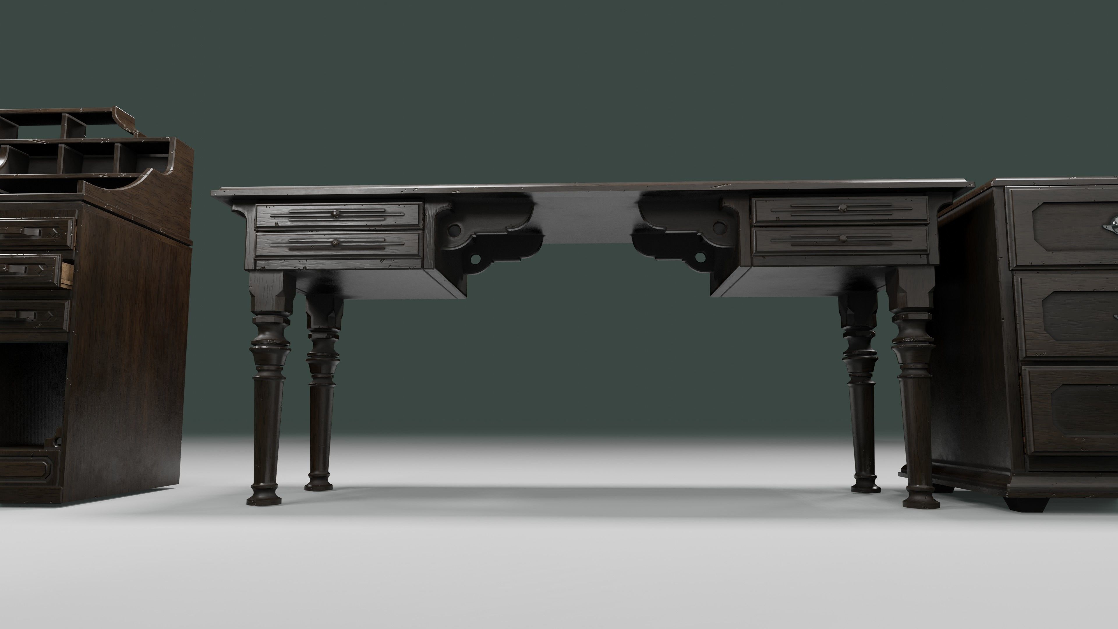 antique office furniture pack Low-poly 3D model_8