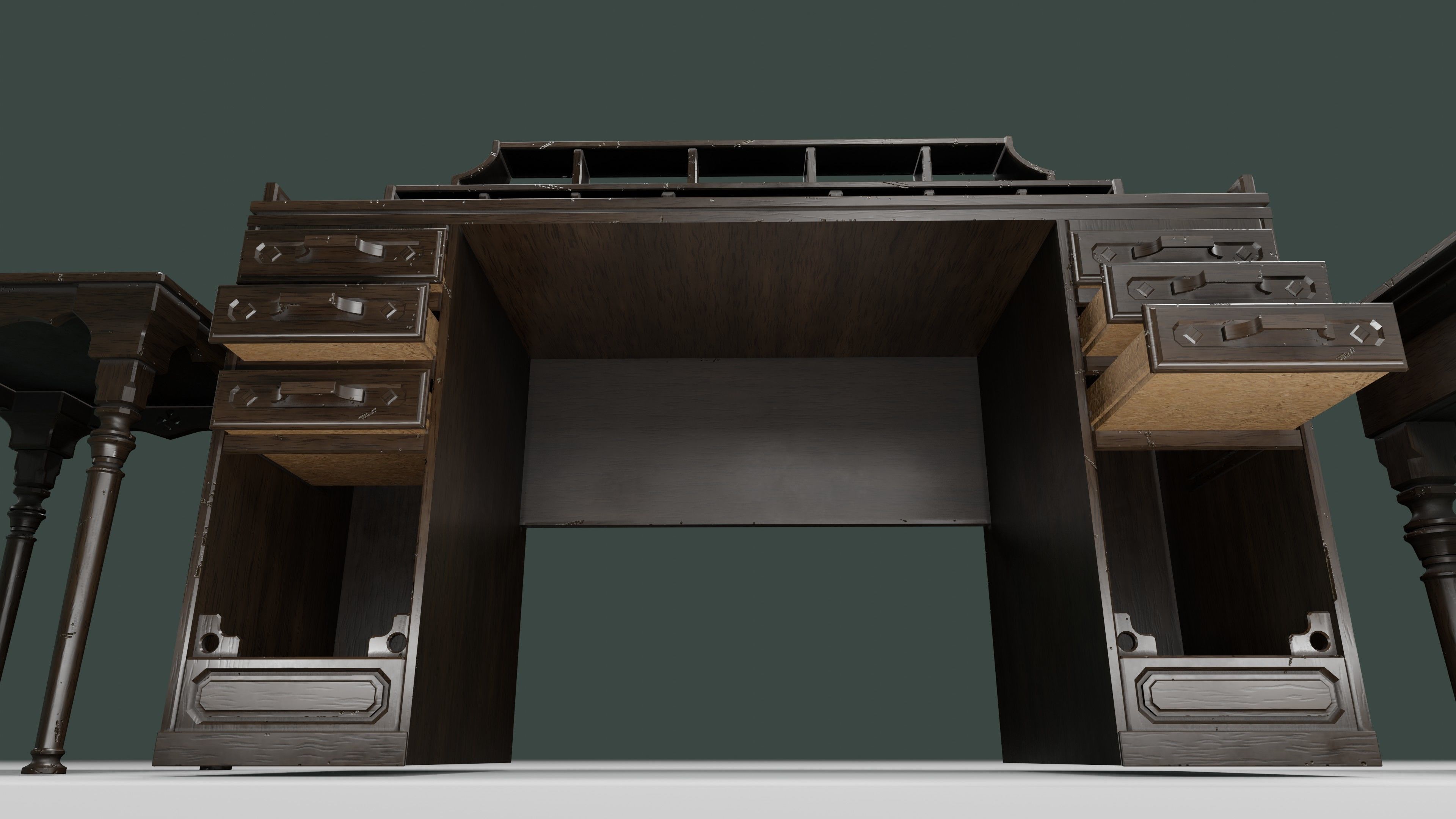 antique office furniture pack Low-poly 3D model_16