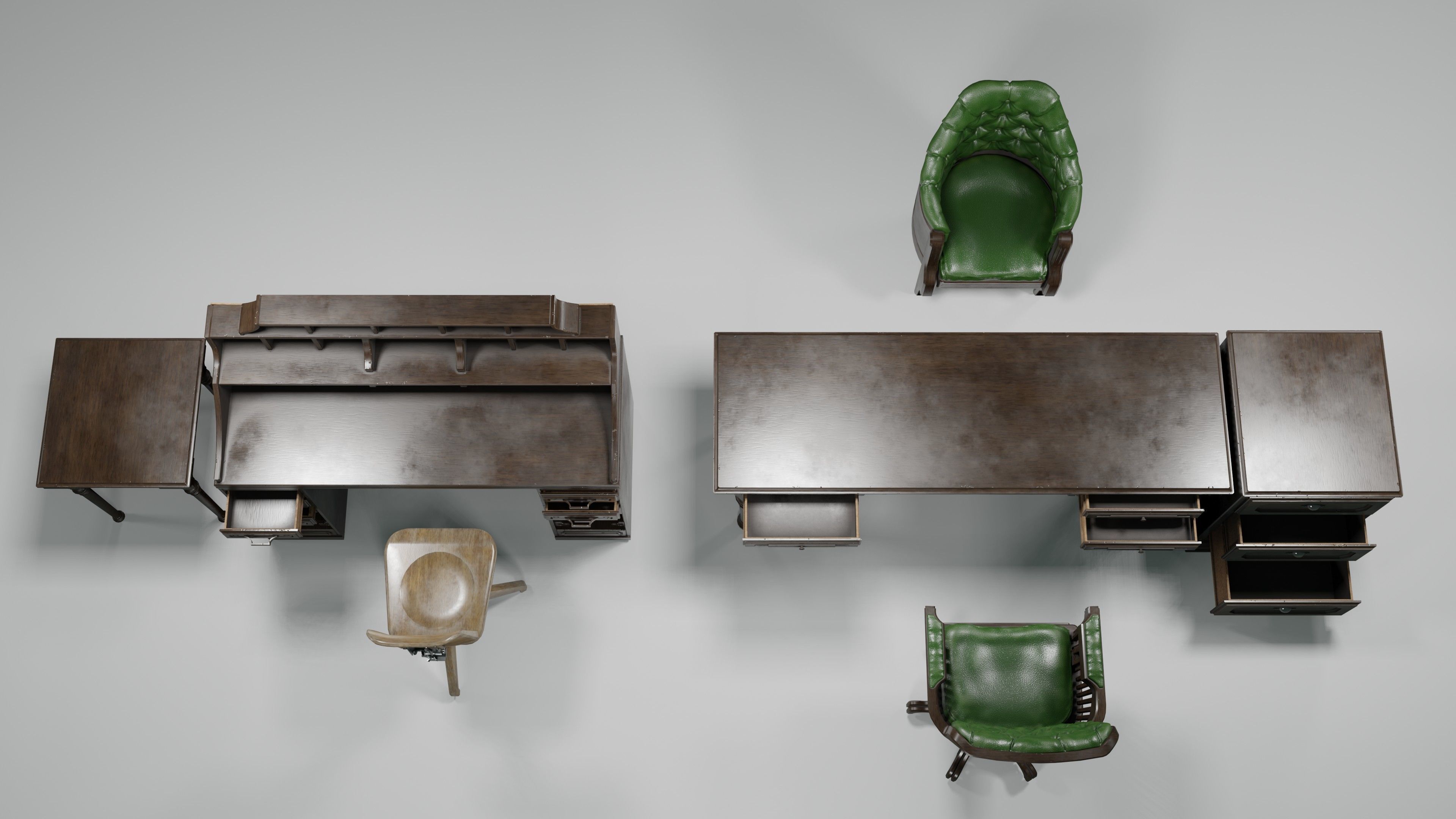 antique office furniture pack Low-poly 3D model_30