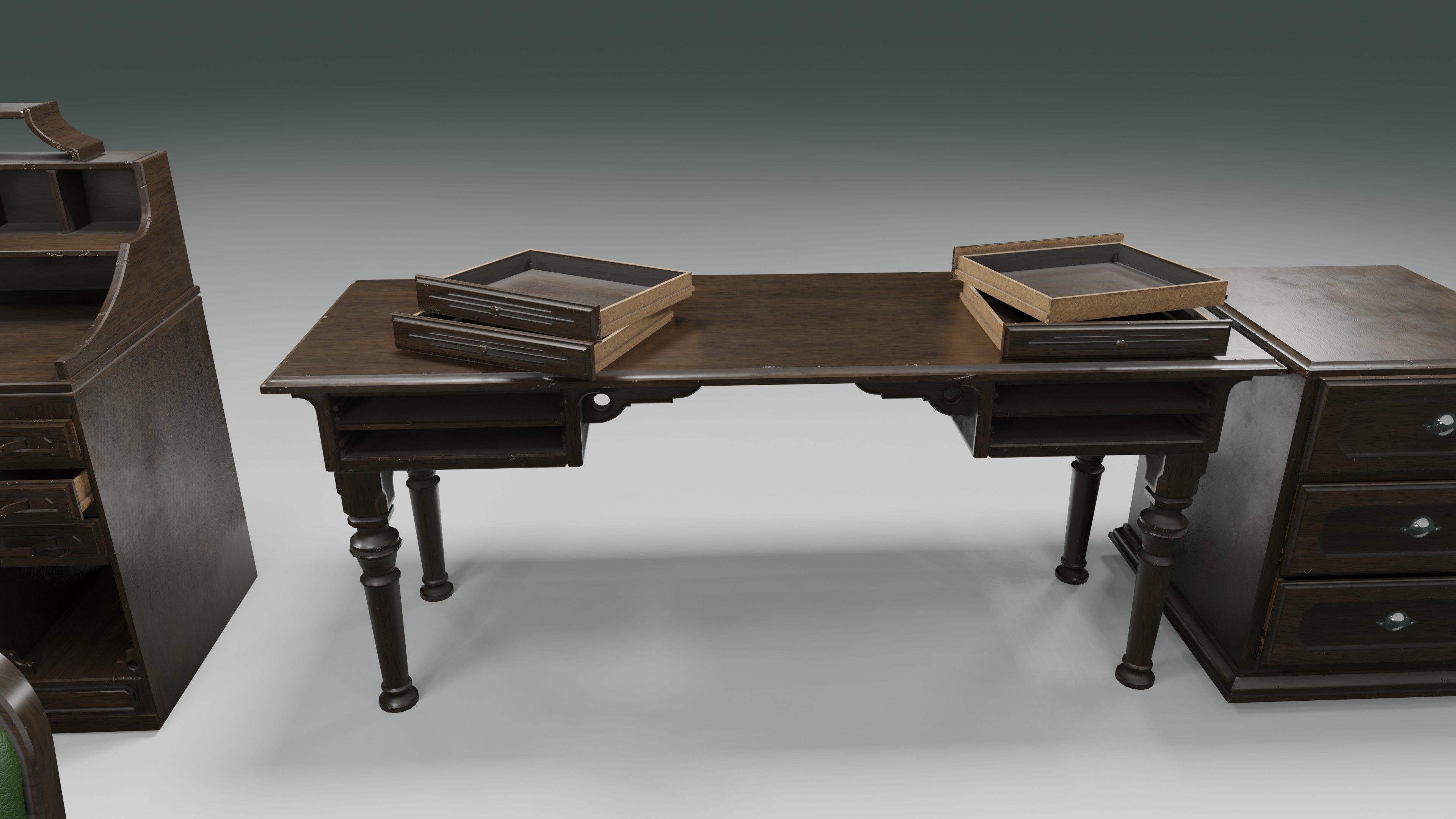 antique office furniture pack Low-poly 3D model_11