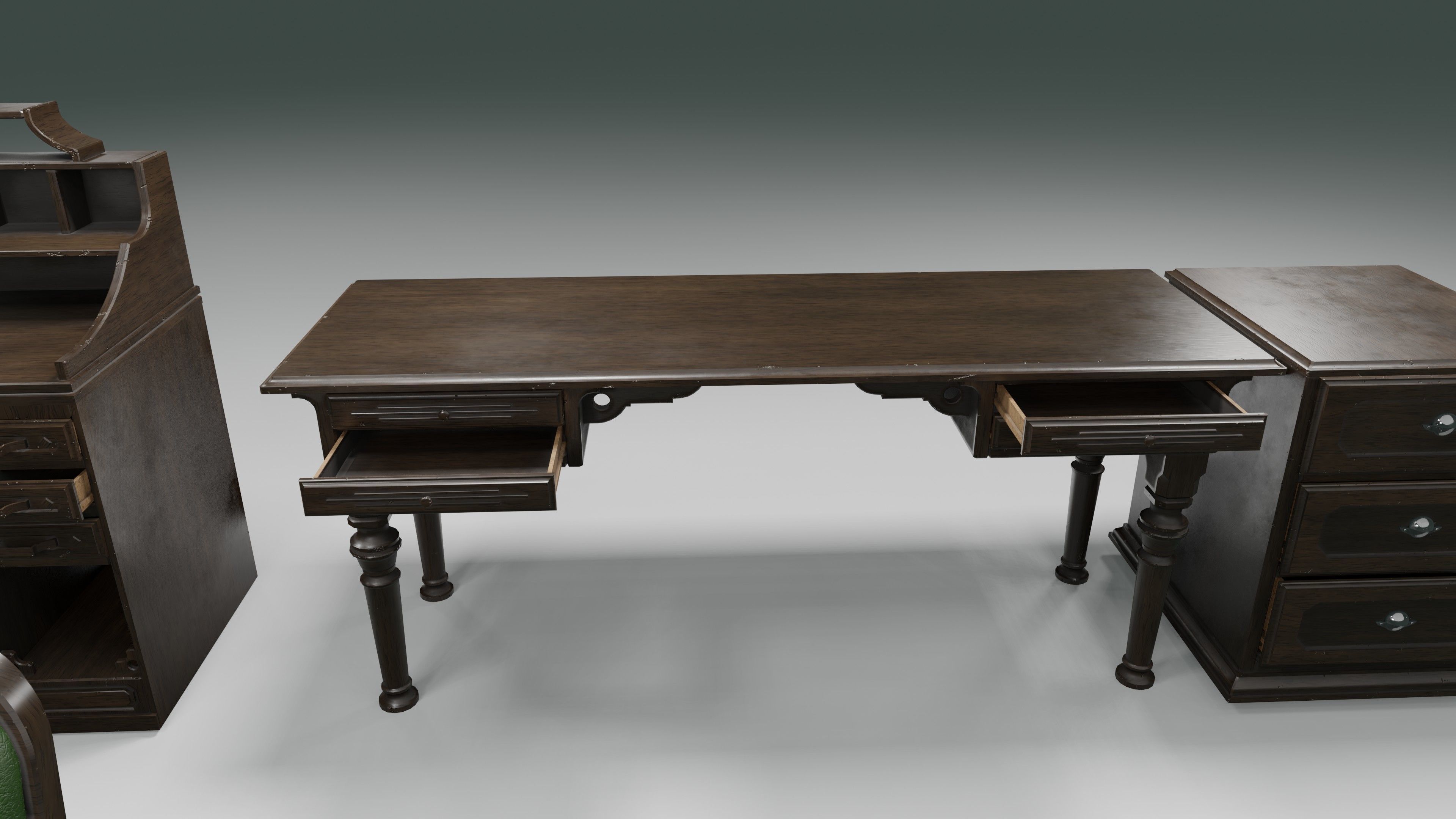antique office furniture pack Low-poly 3D model_10