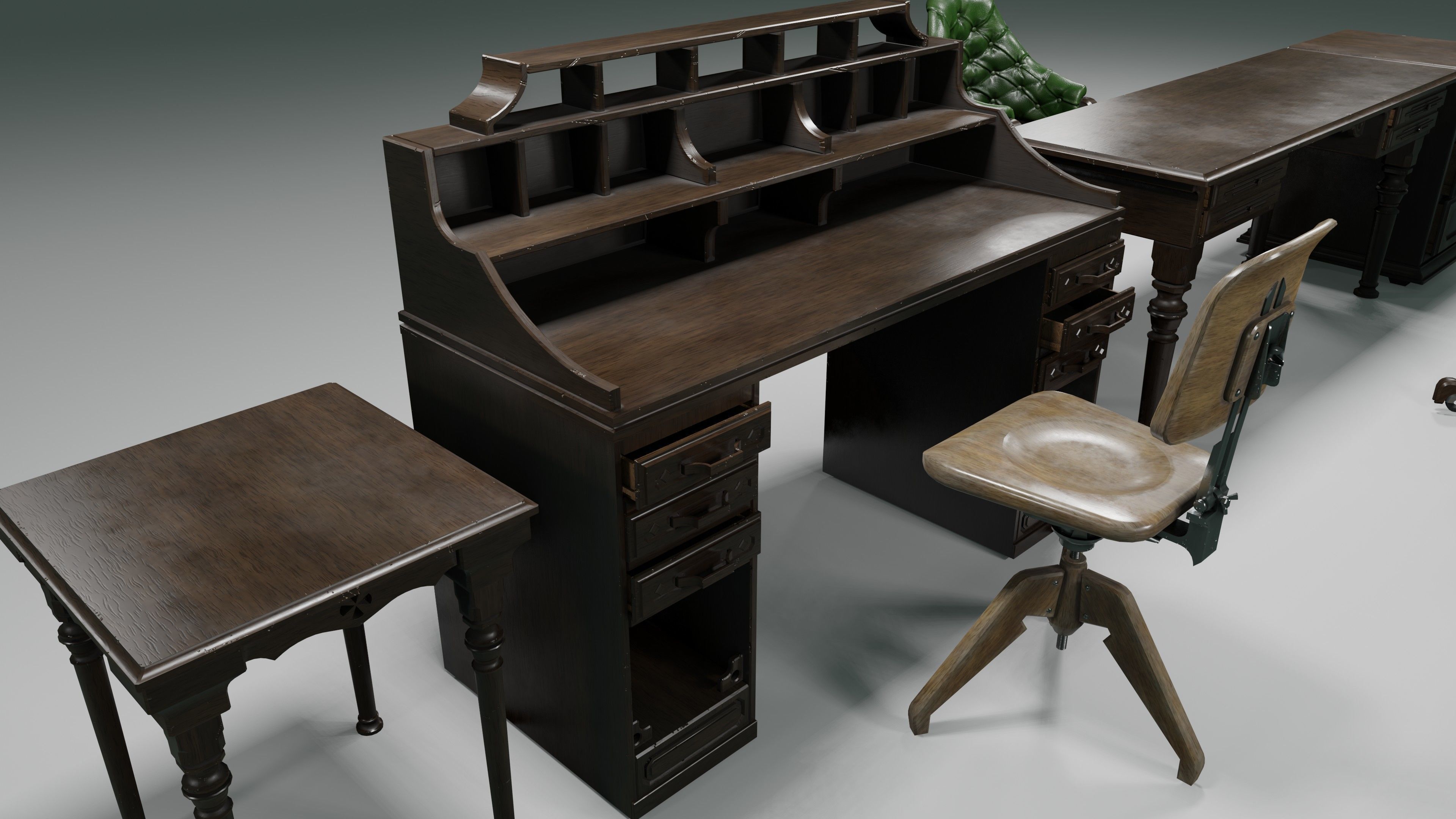 antique office furniture pack Low-poly 3D model_23