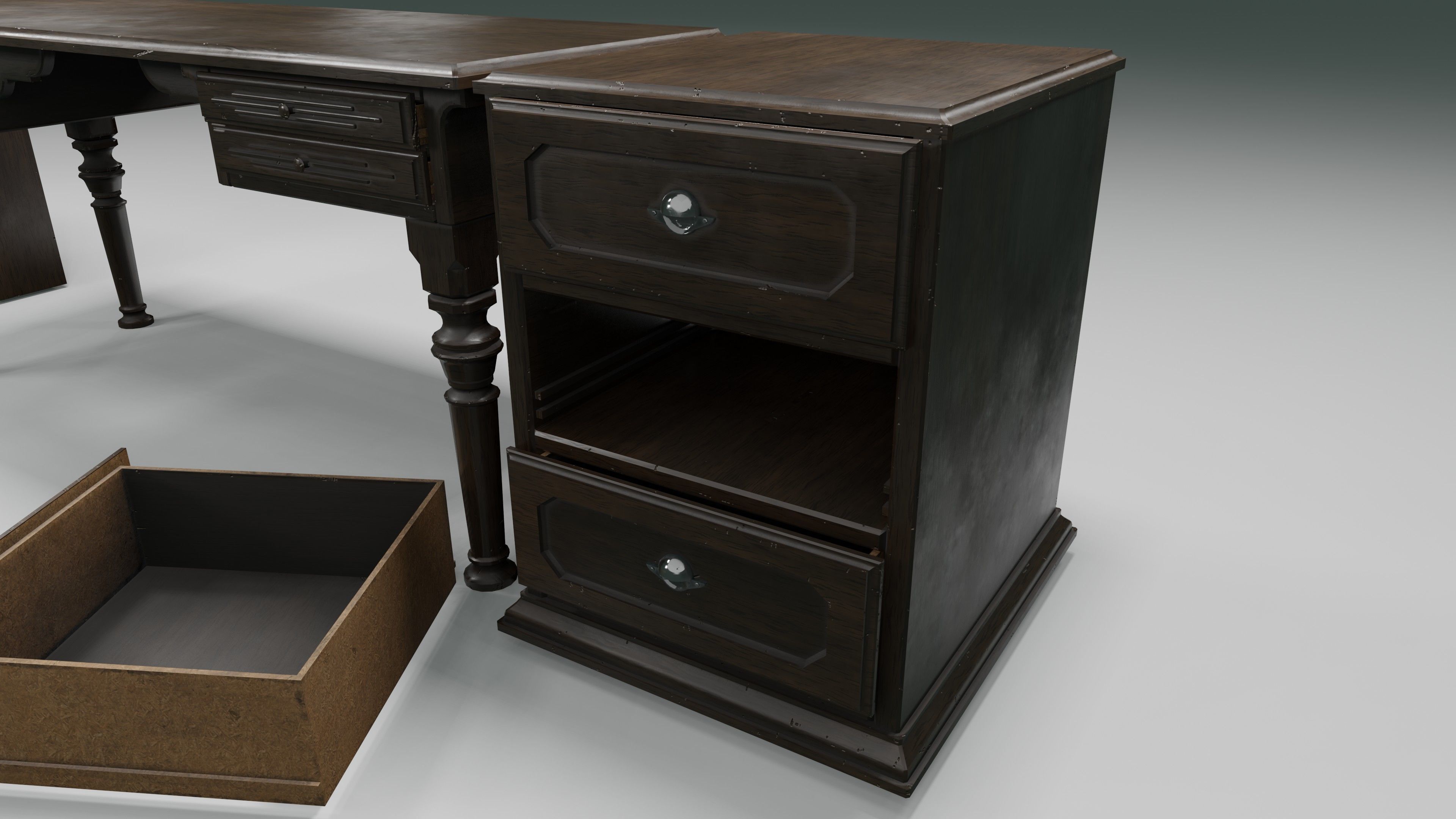 antique office furniture pack Low-poly 3D model_7