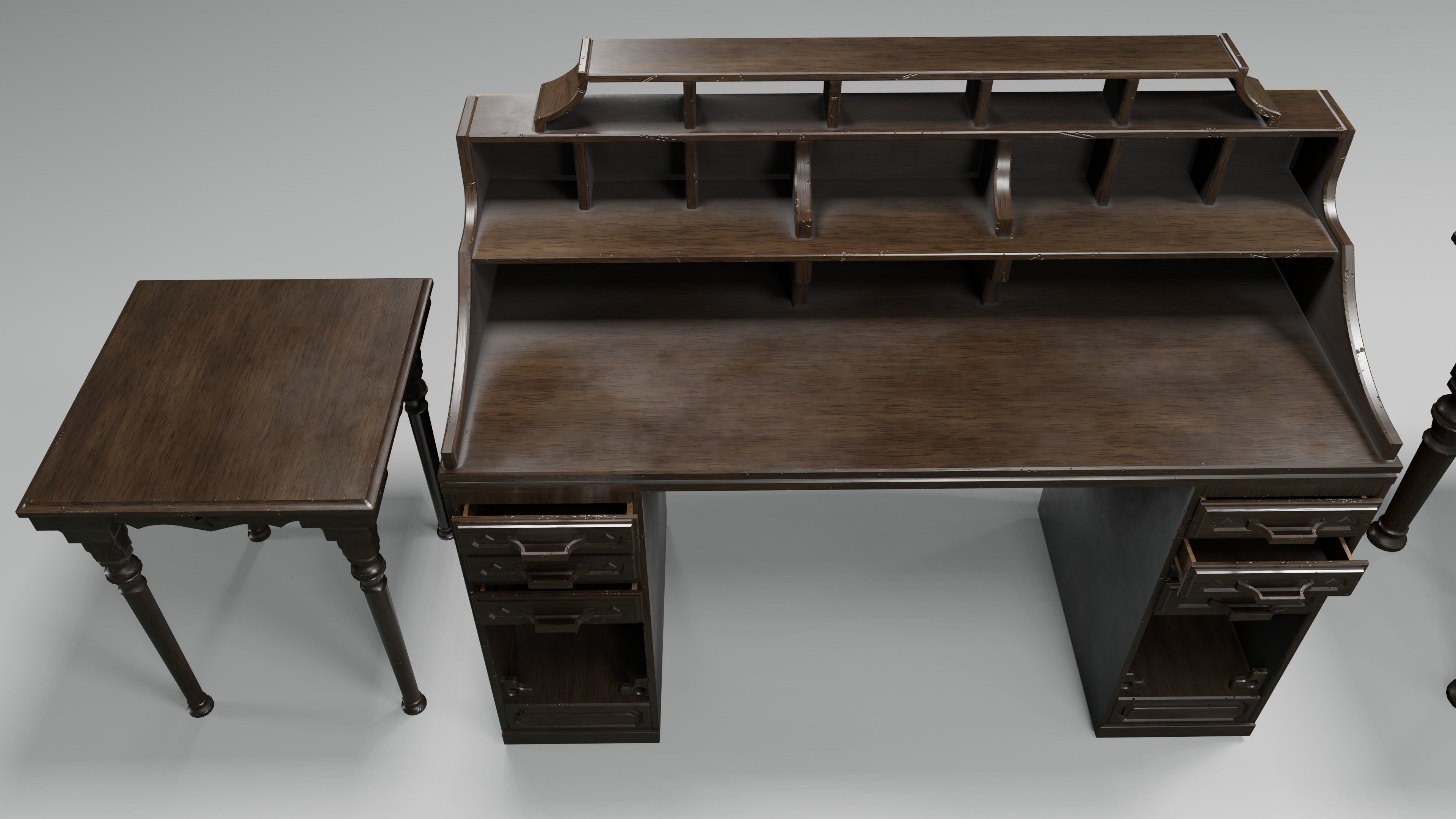 antique office furniture pack Low-poly 3D model_14