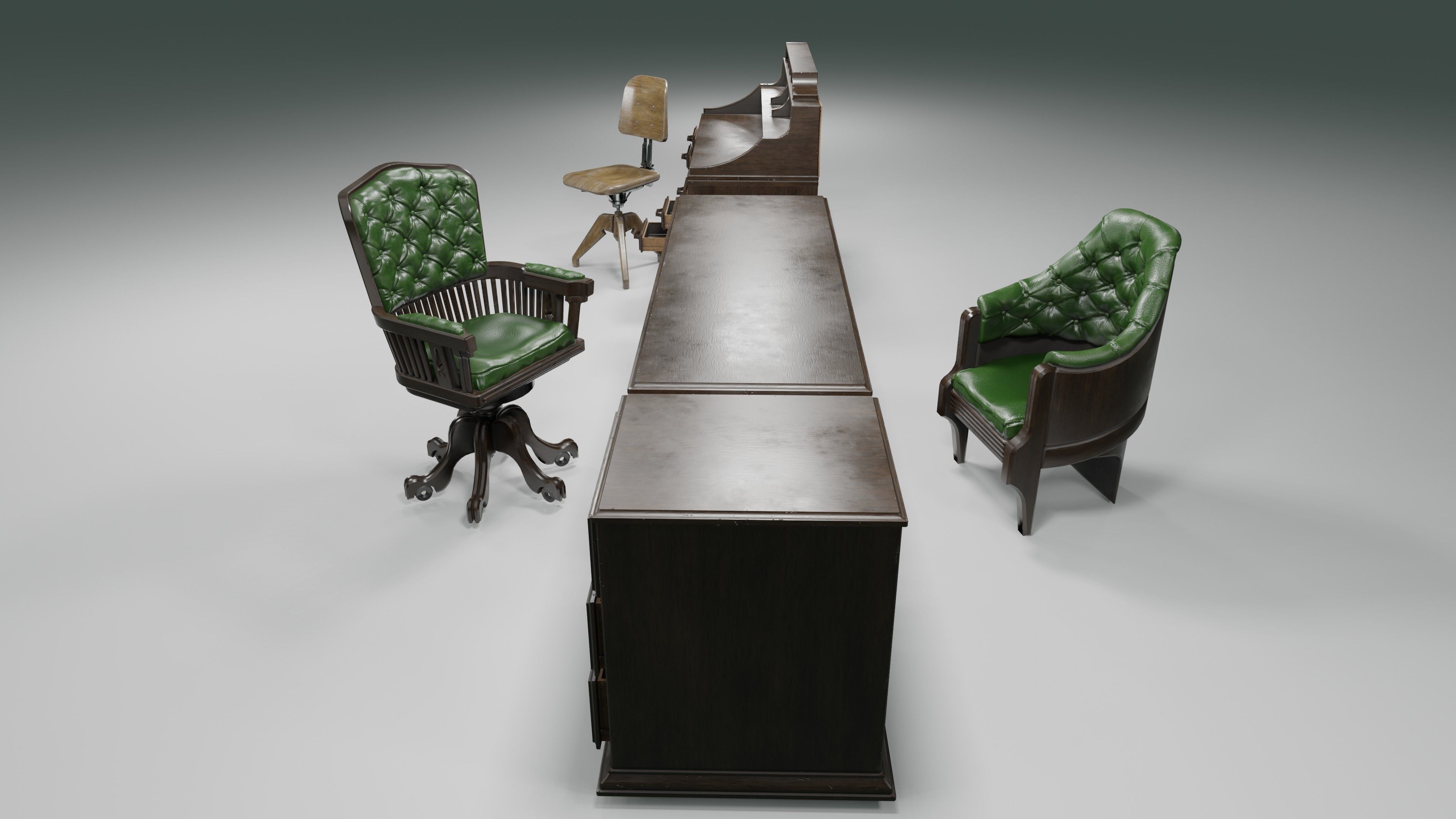 antique office furniture pack Low-poly 3D model_19