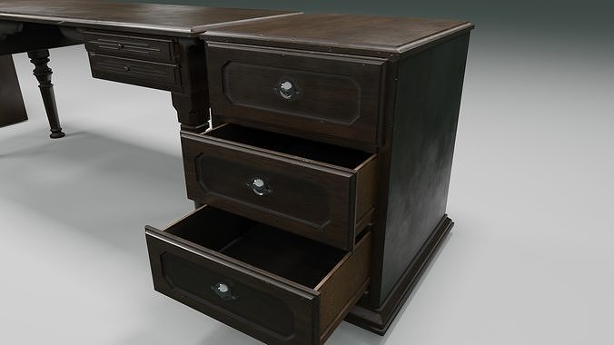 antique office furniture pack Low-poly 3D model 7