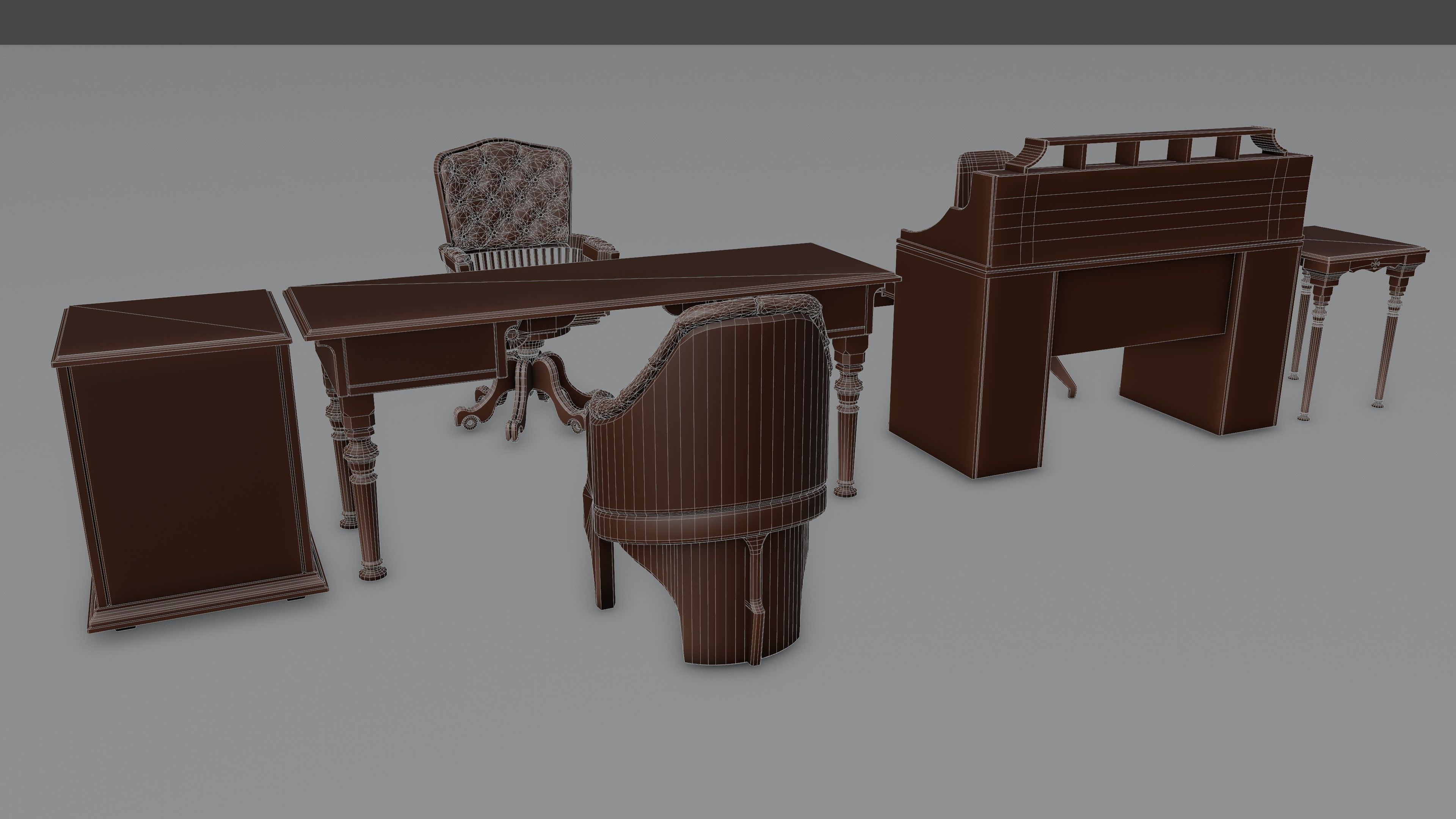 antique office furniture pack Low-poly 3D model_35
