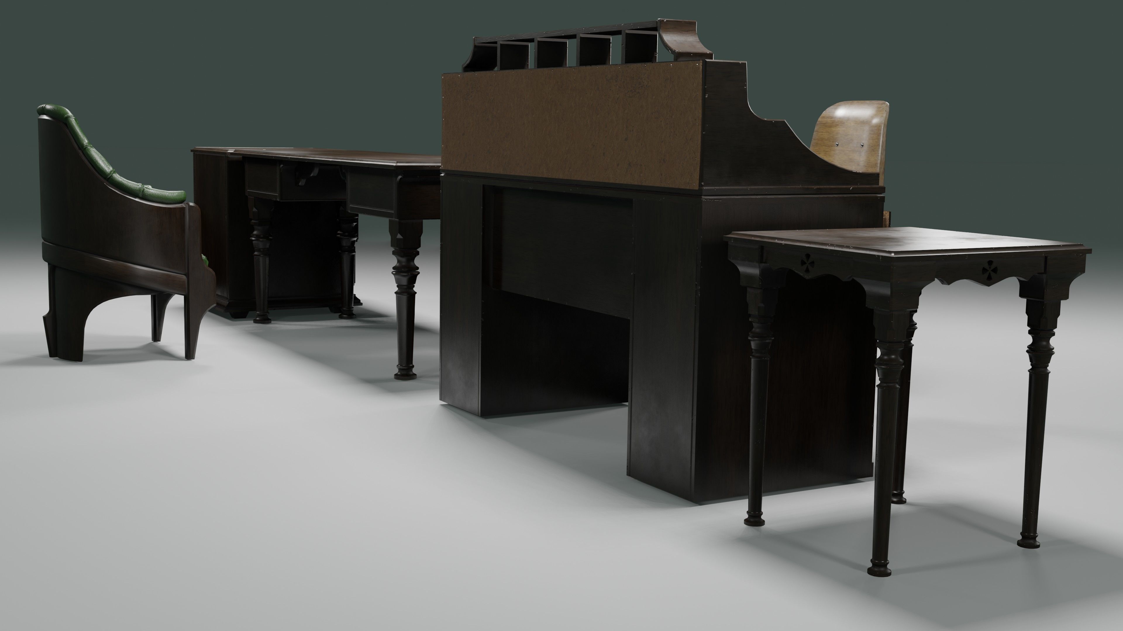 antique office furniture pack Low-poly 3D model_29