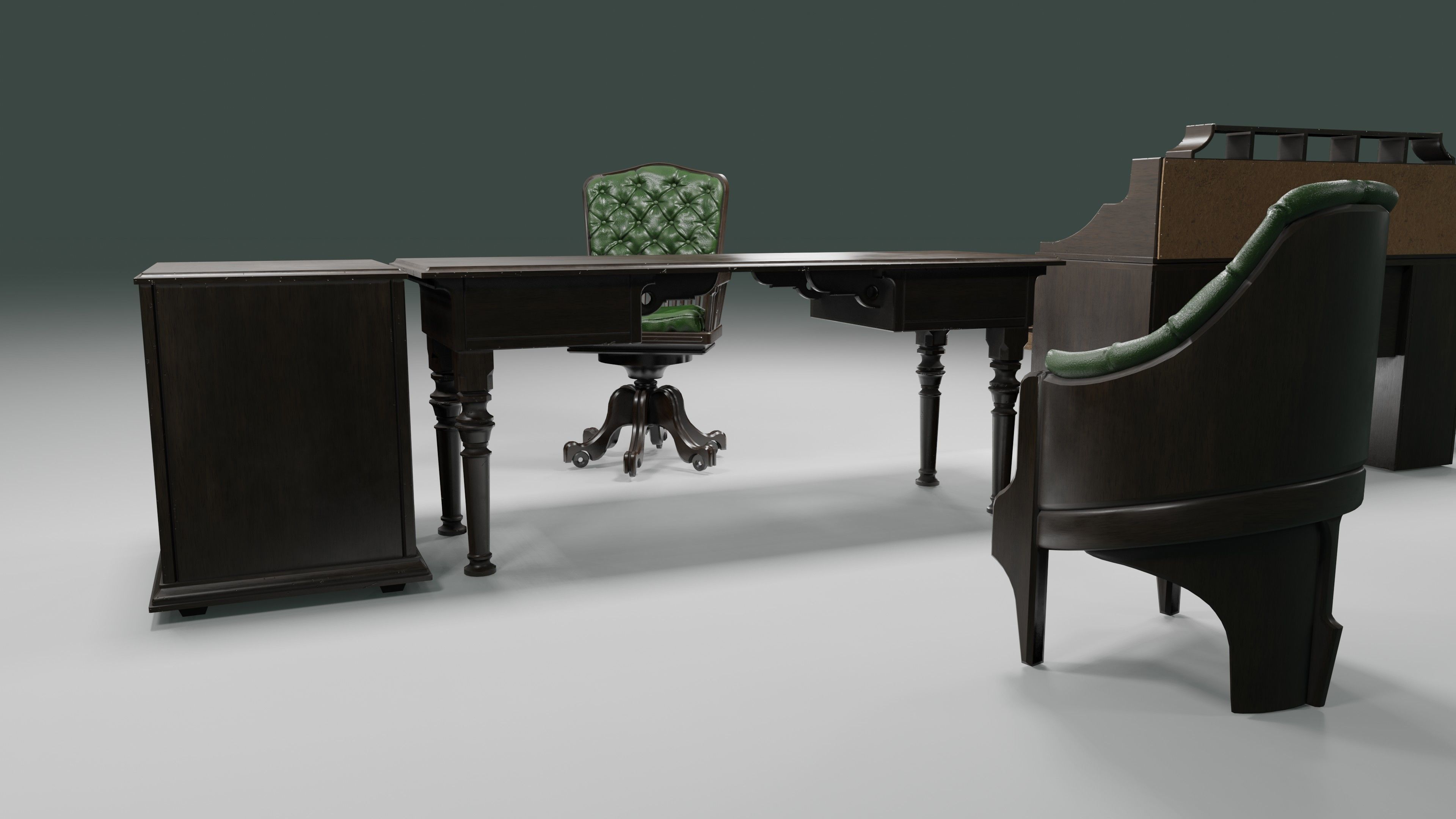 antique office furniture pack Low-poly 3D model_18