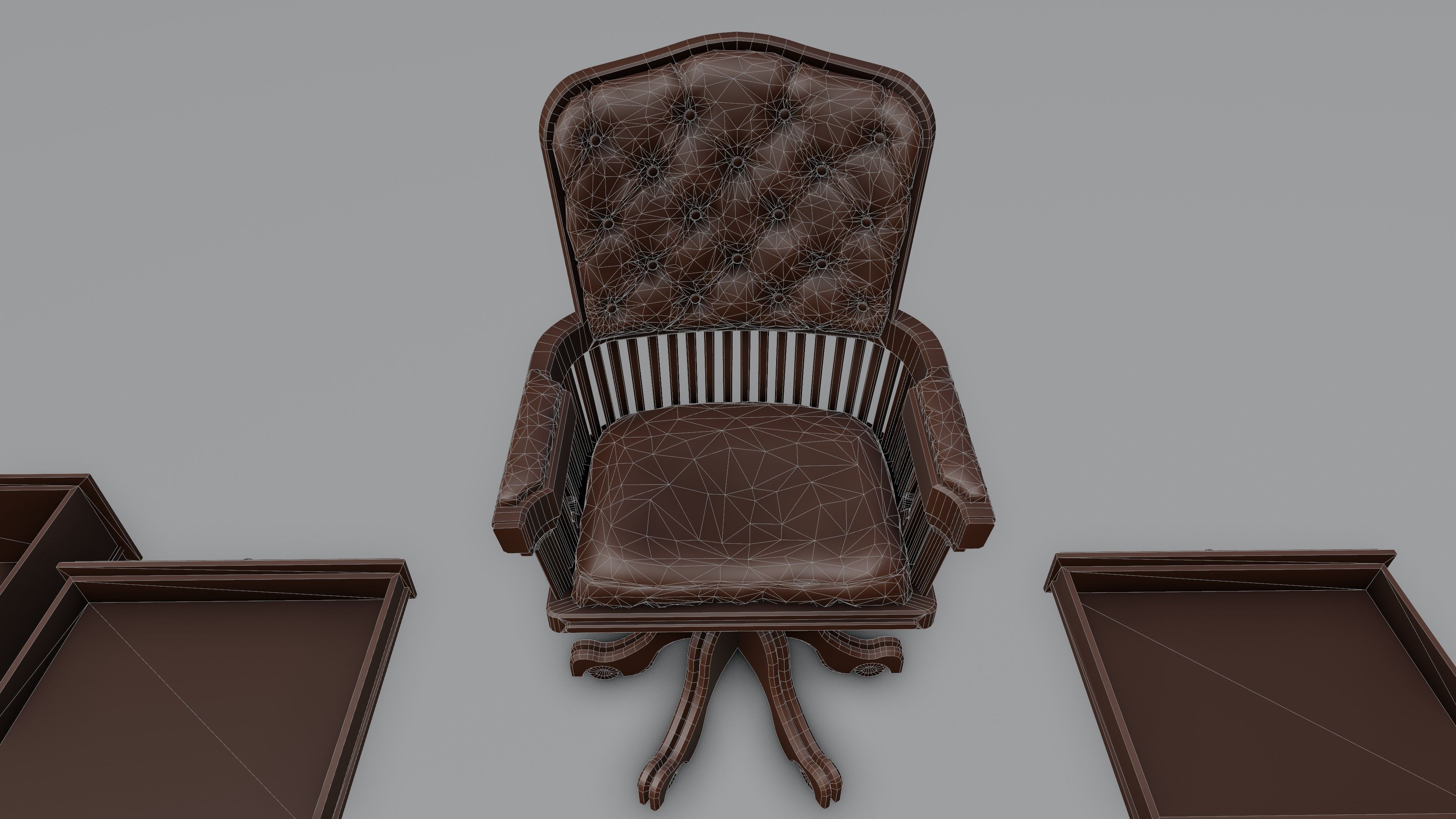 antique office furniture pack Low-poly 3D model_37