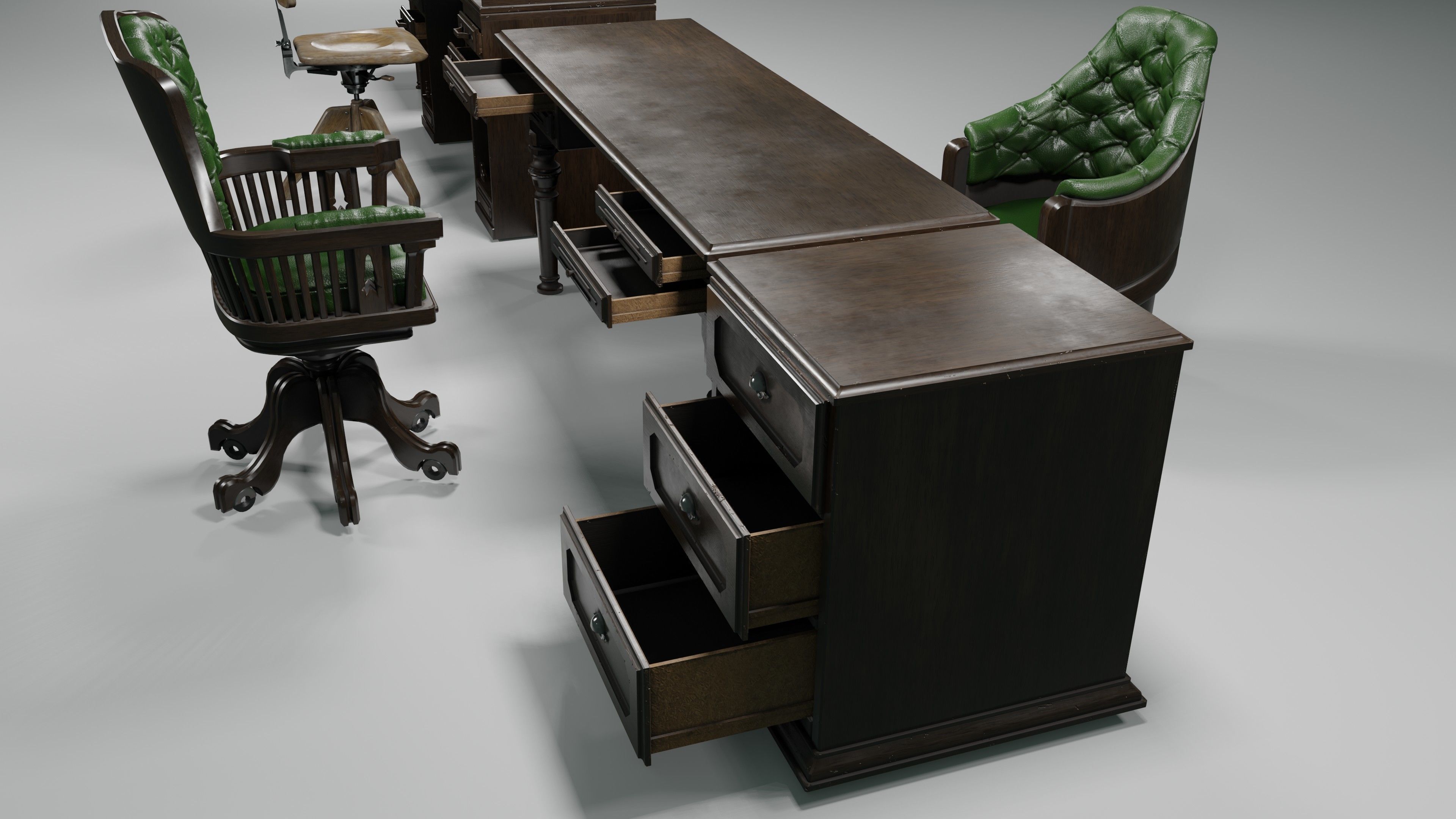 antique office furniture pack Low-poly 3D model_31