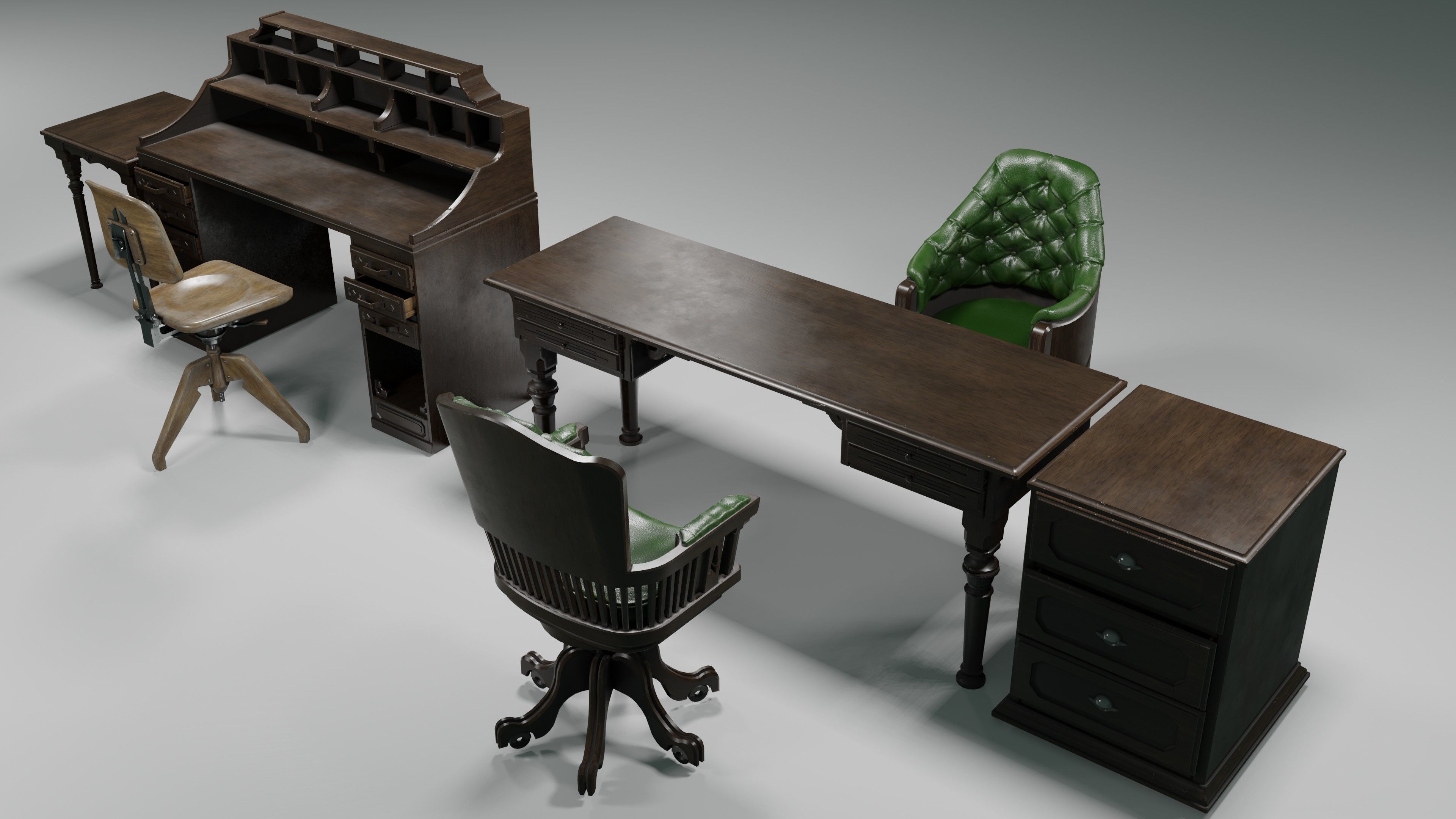 antique office furniture pack Low-poly 3D model_28