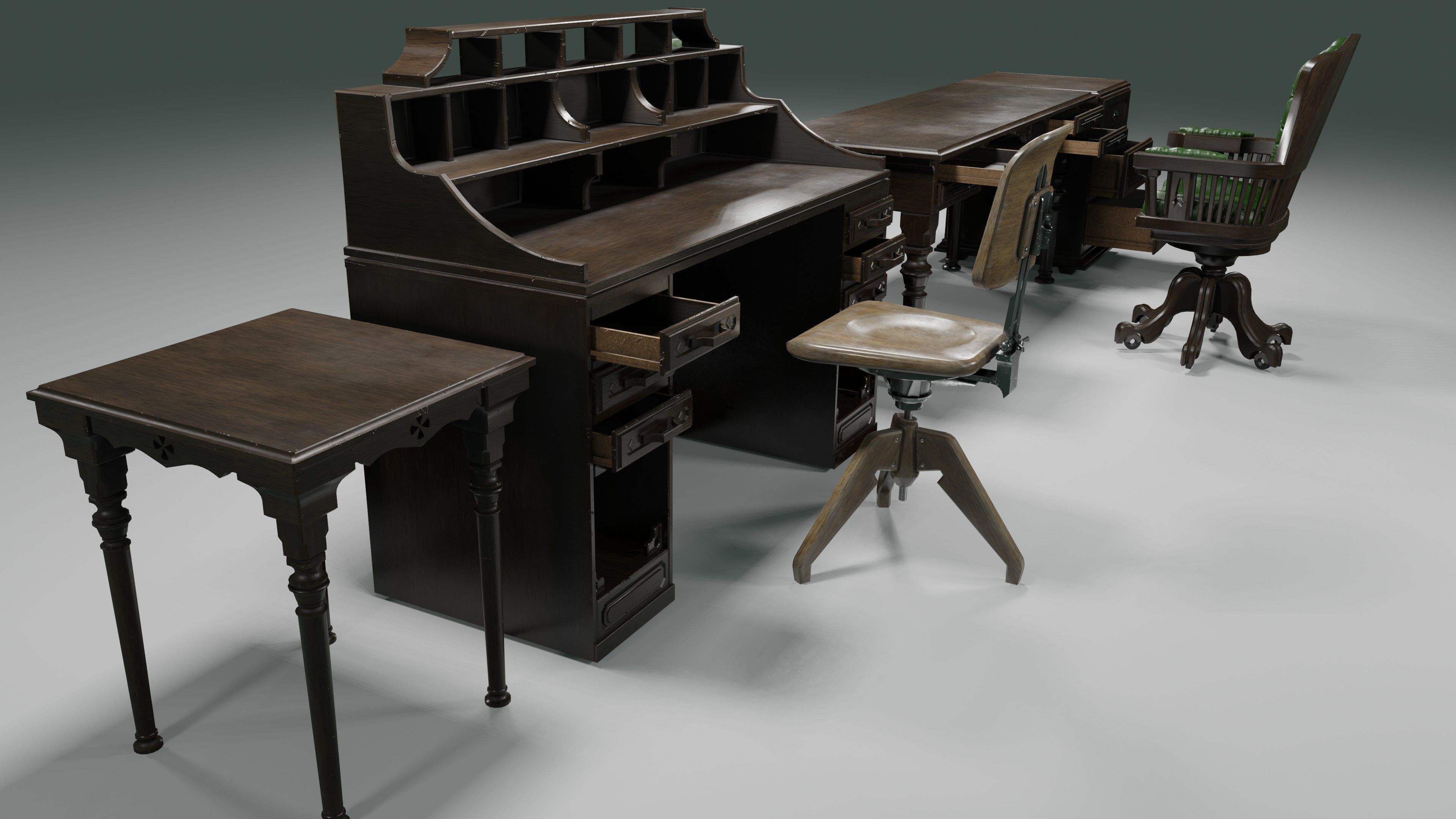 antique office furniture pack Low-poly 3D model_32