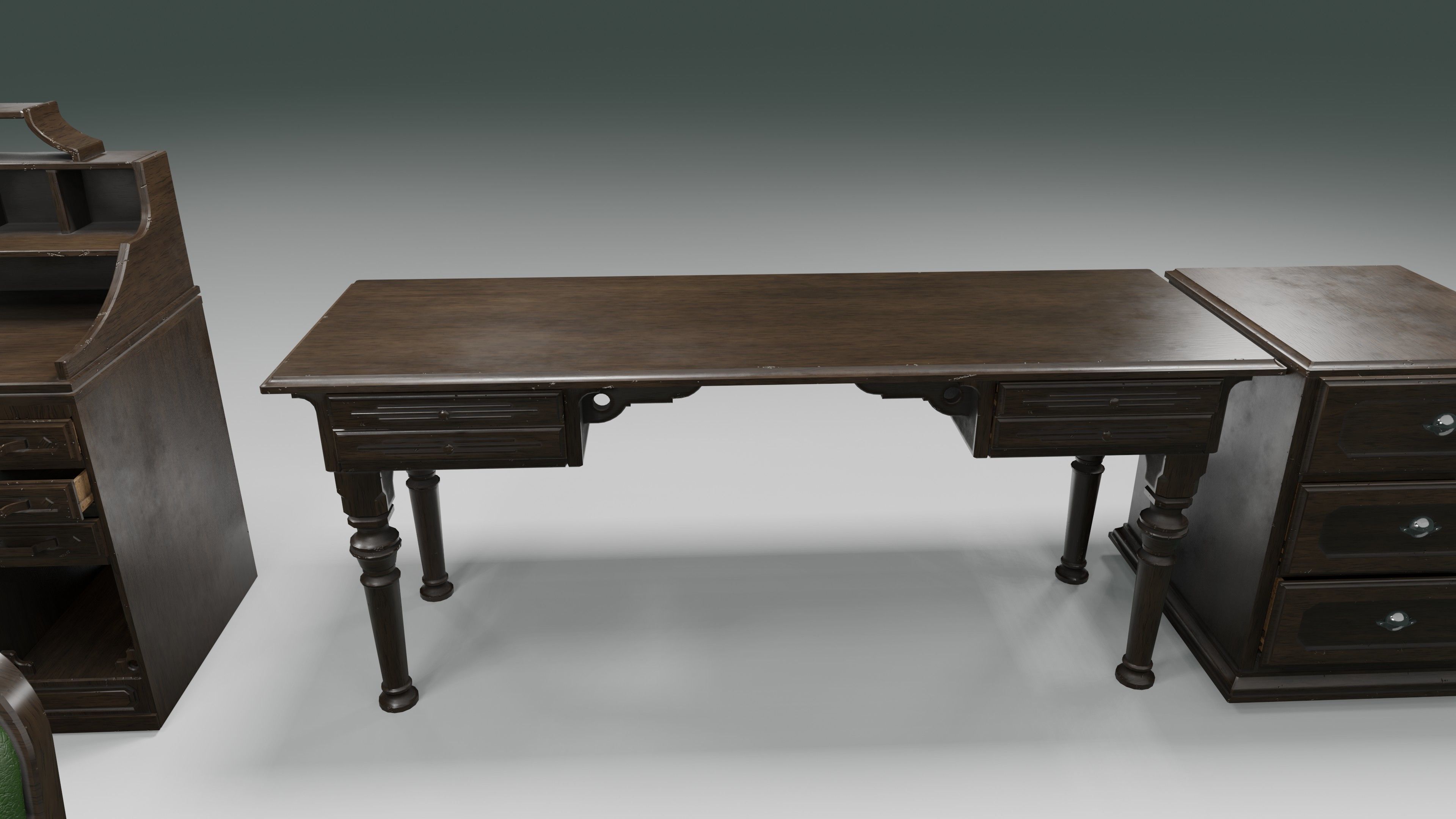 antique office furniture pack Low-poly 3D model_9