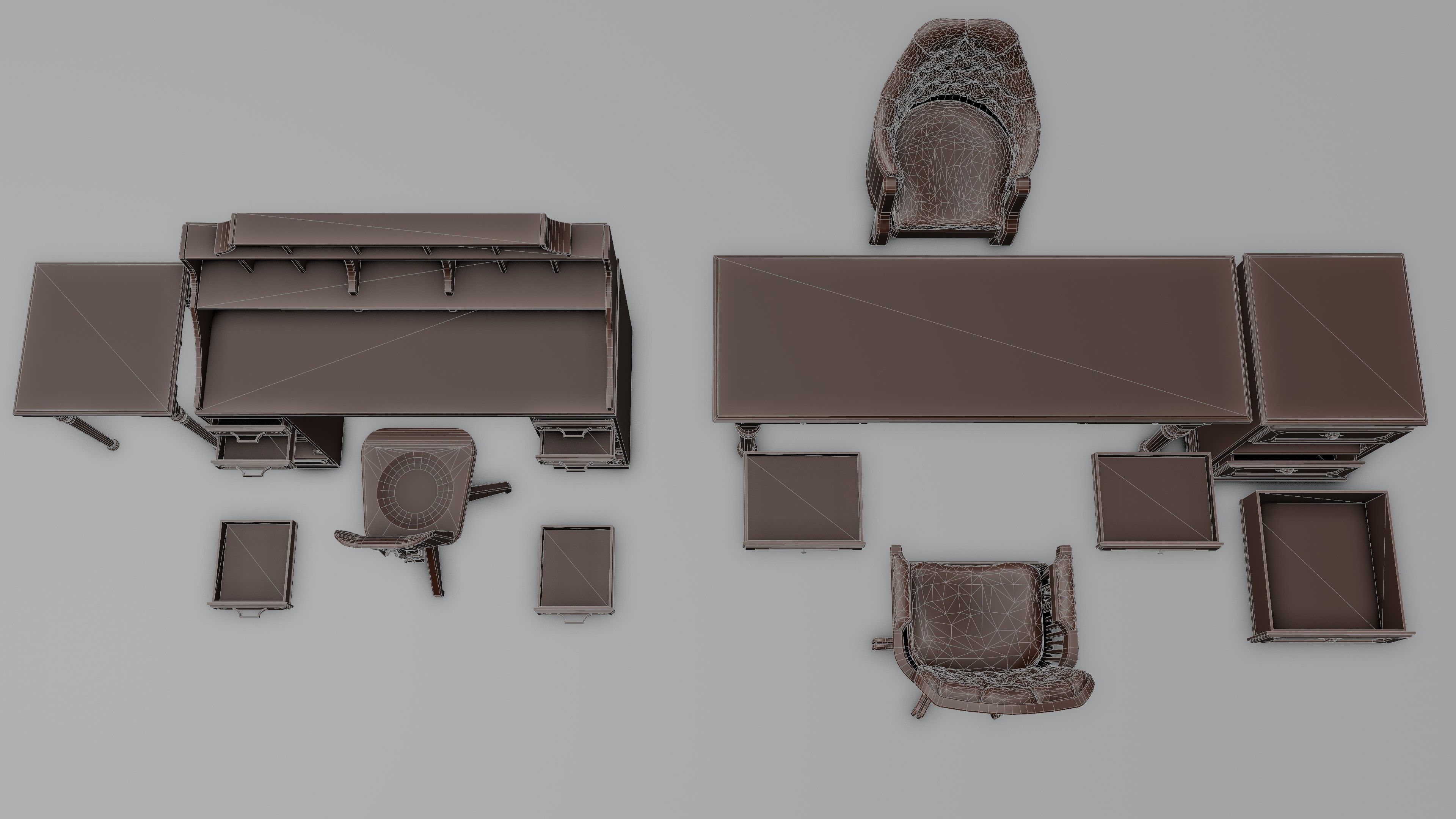 antique office furniture pack Low-poly 3D model_33