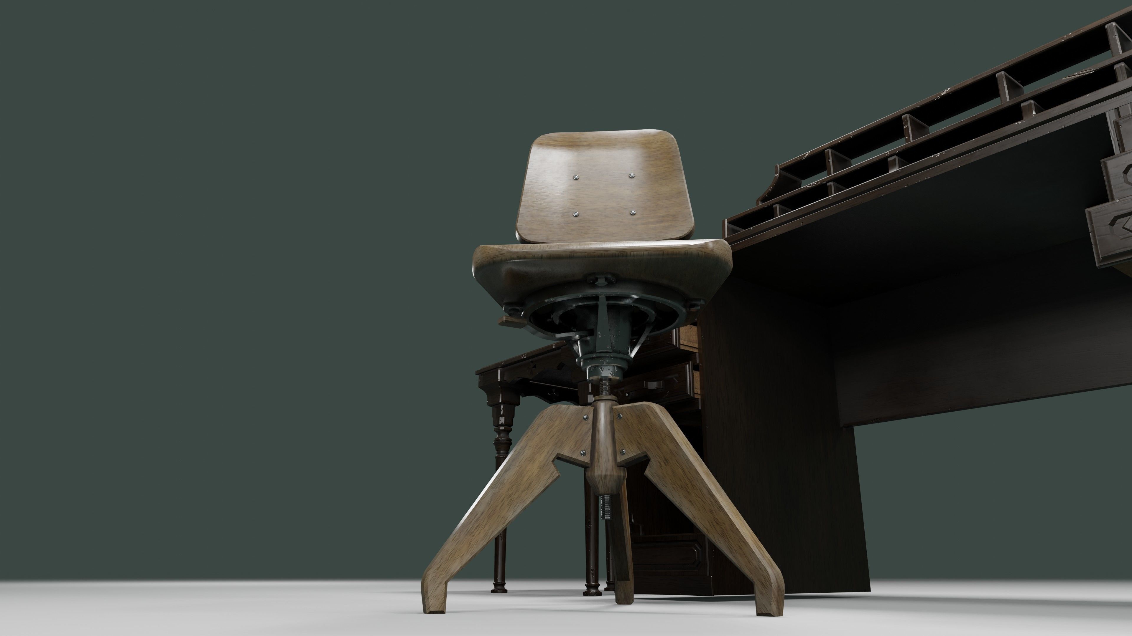 antique office furniture pack Low-poly 3D model_20