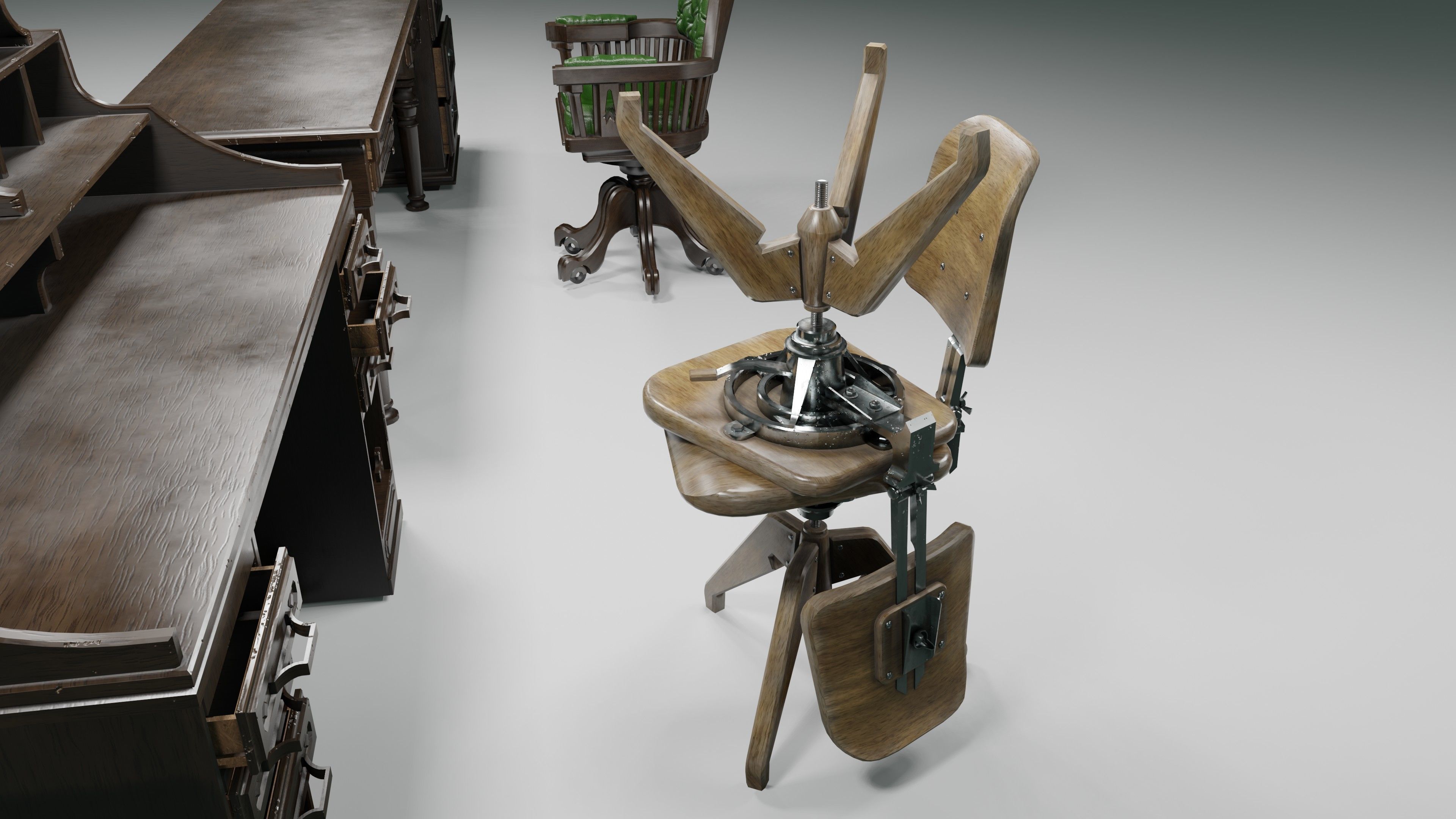 antique office furniture pack Low-poly 3D model_4