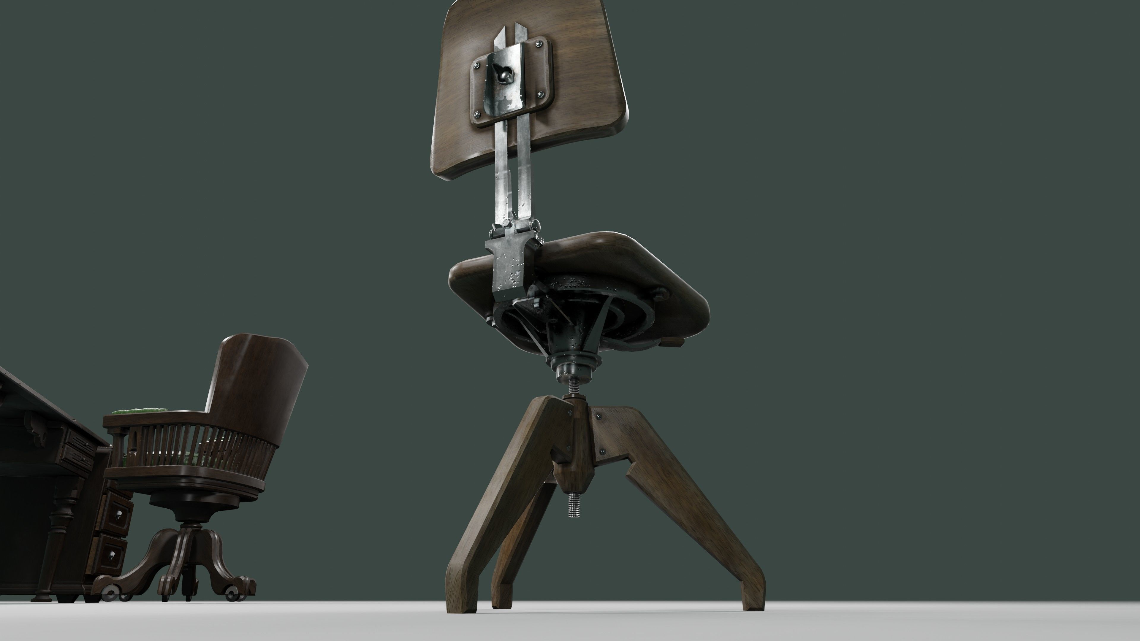 antique office furniture pack Low-poly 3D model_21
