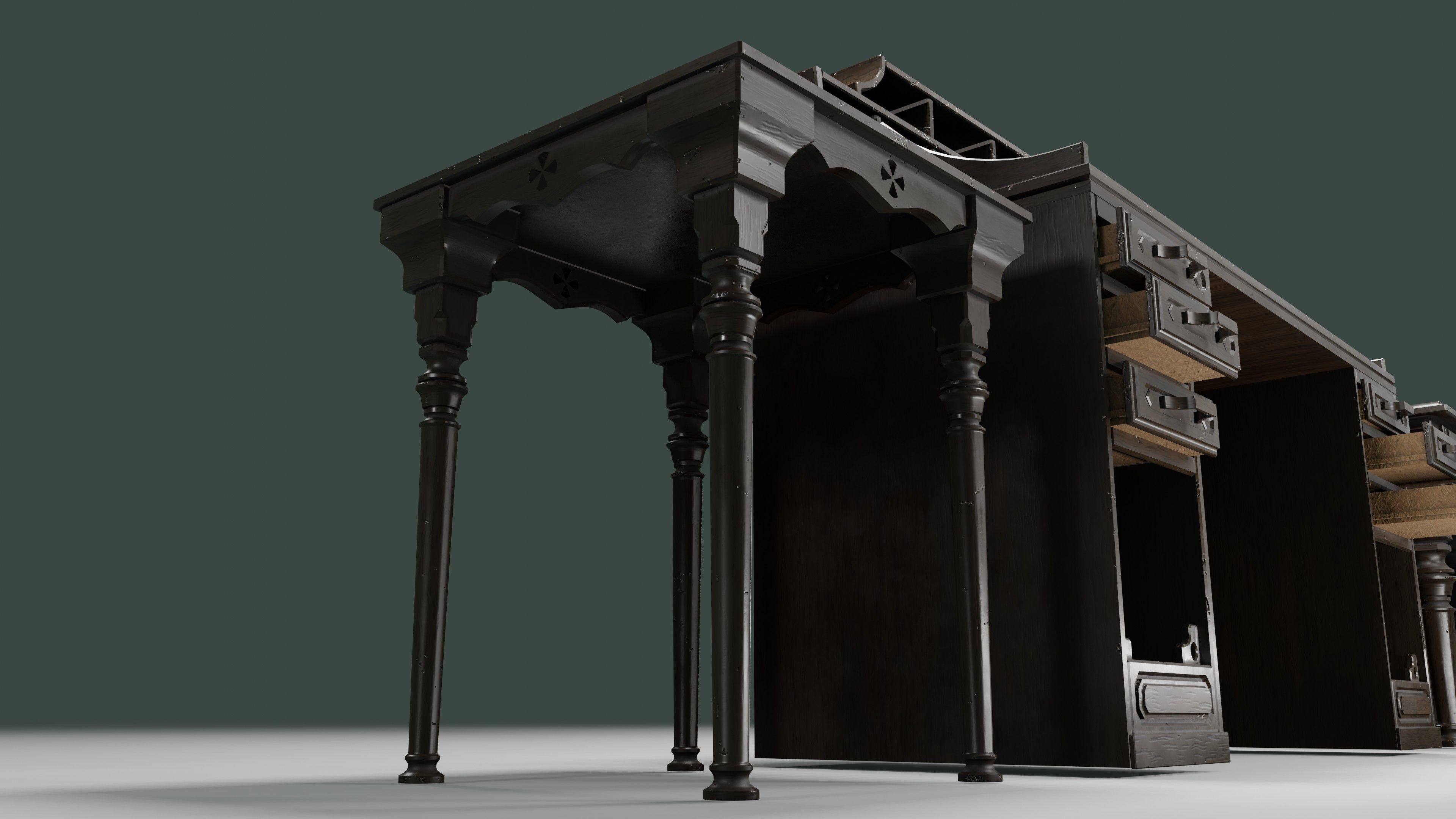 antique office furniture pack Low-poly 3D model_17