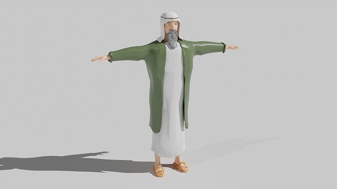 Stylized Hebrew Man with Head Scarf Low-poly 3D model