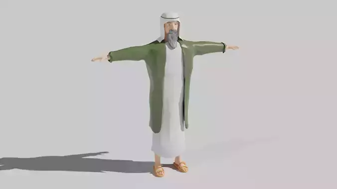 Stylized Hebrew Man with Head Scarf Low-poly 3D model