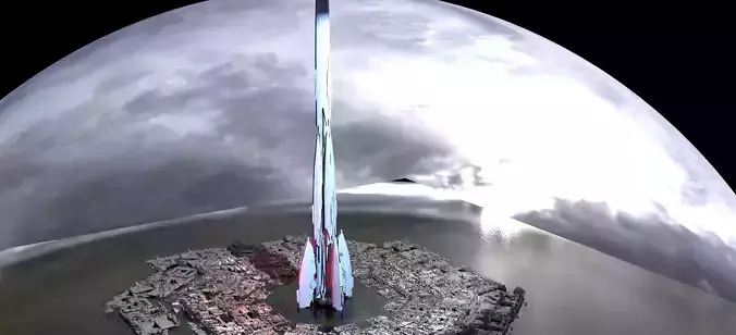 Thin Alien tower with ground