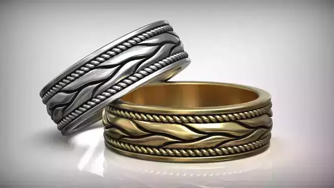 Braided Wedding Band Set Wheat Pattern Rings 3D print model